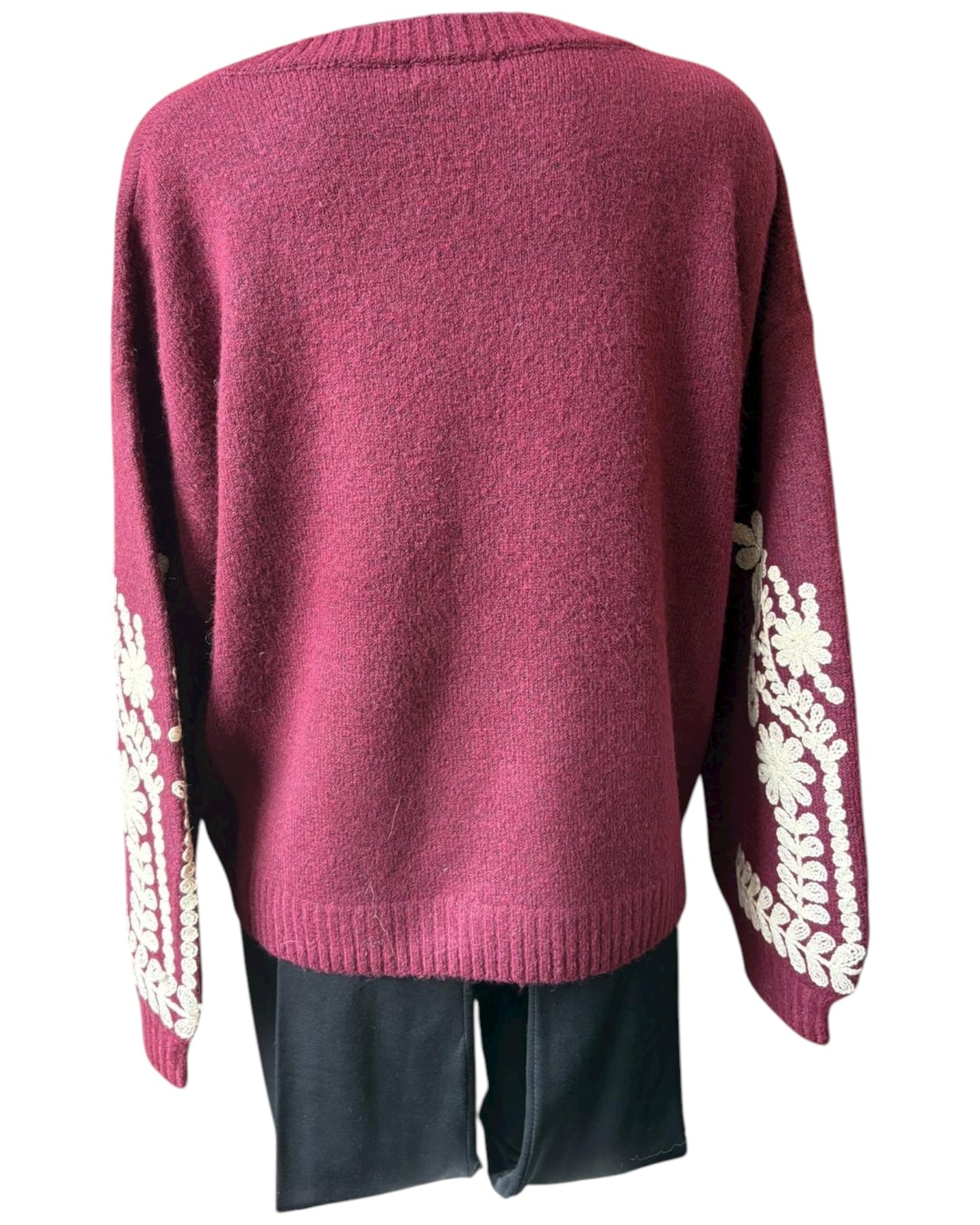 Brontë v neck appliqué sleeve jumper - Bordeaux