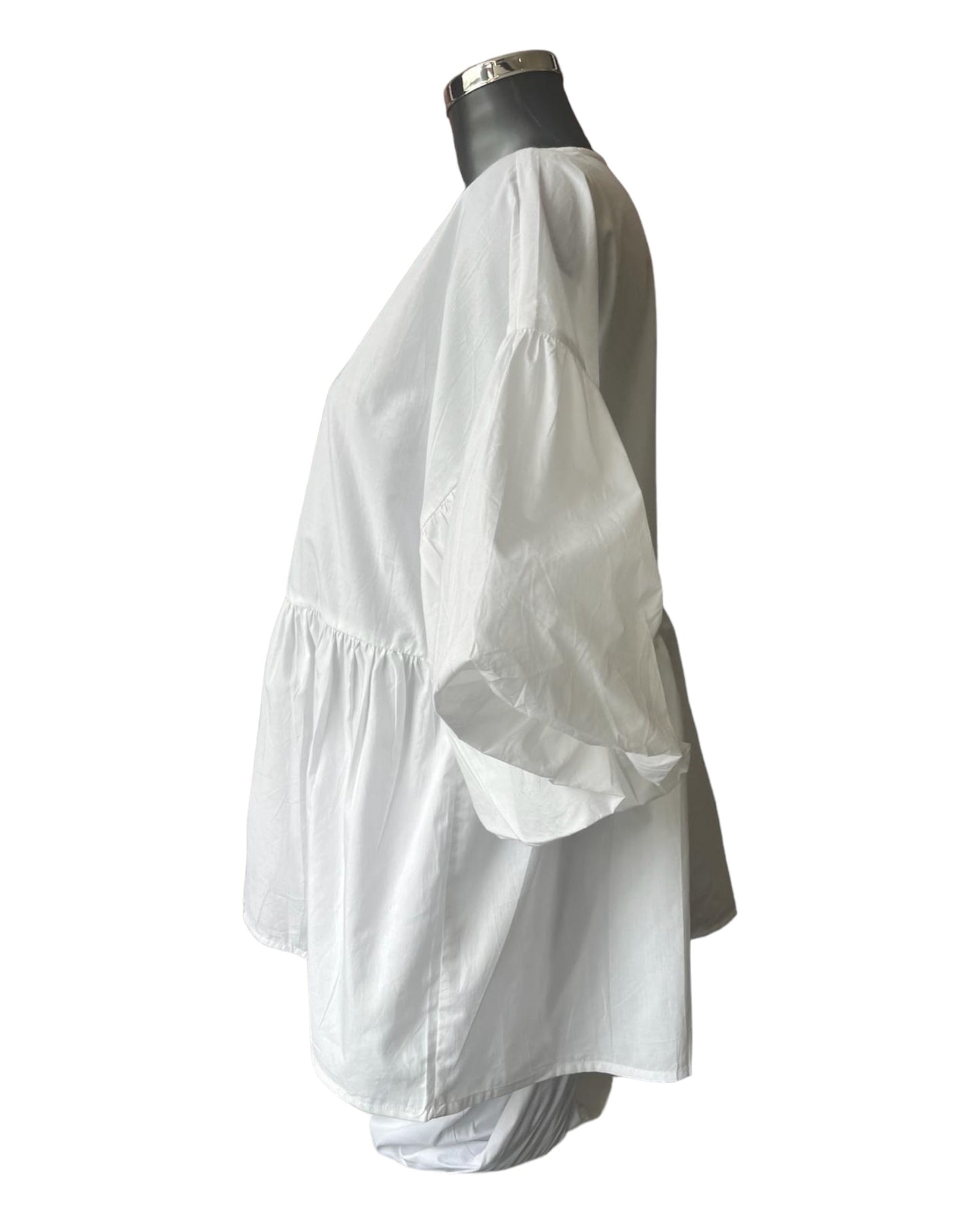 Orientique poplin bubble sleeve smock top - White