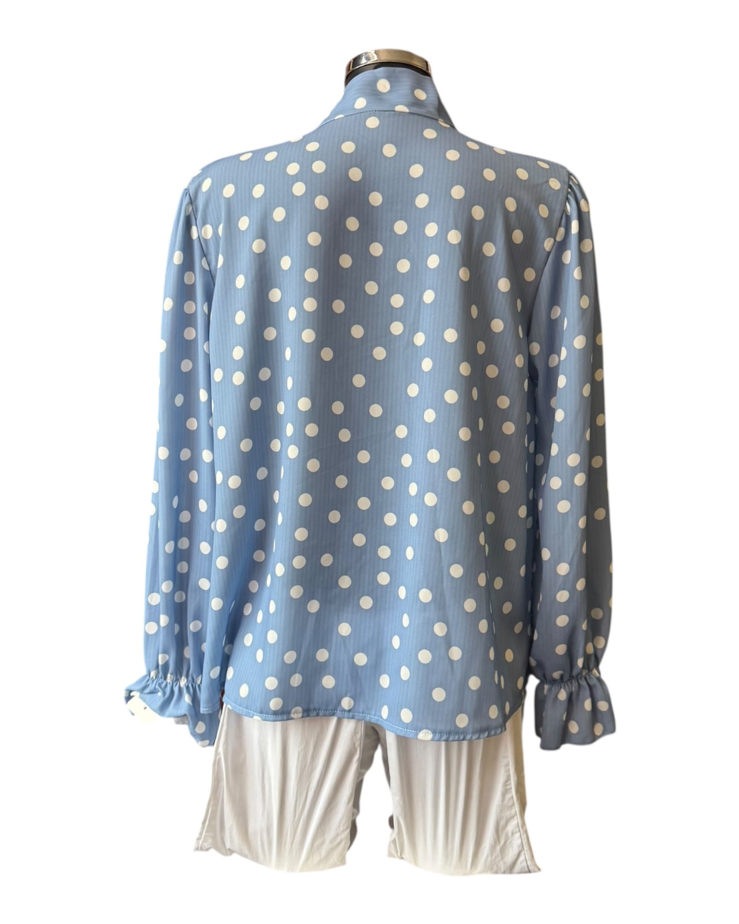 Jemma blue spot tie neck blouse