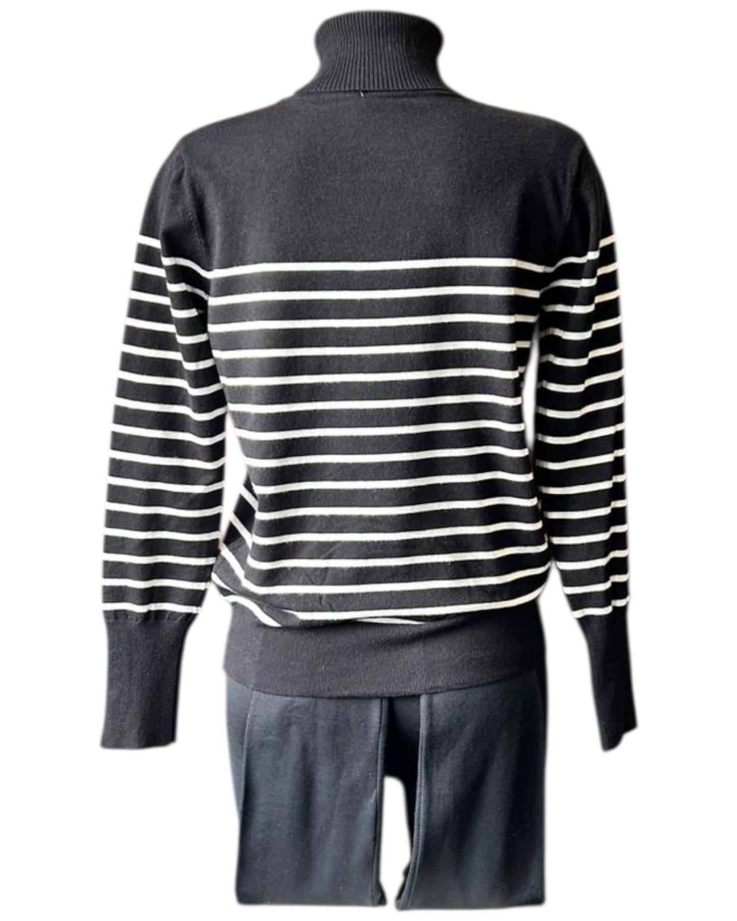 Zara fine knit stripe polo neck - black