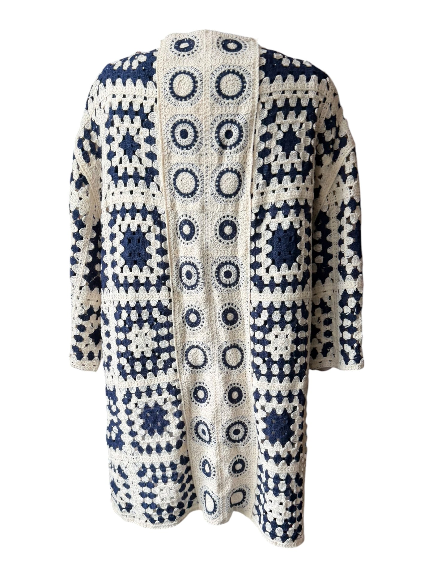 Rosie navy crochet range - Long line cardigan