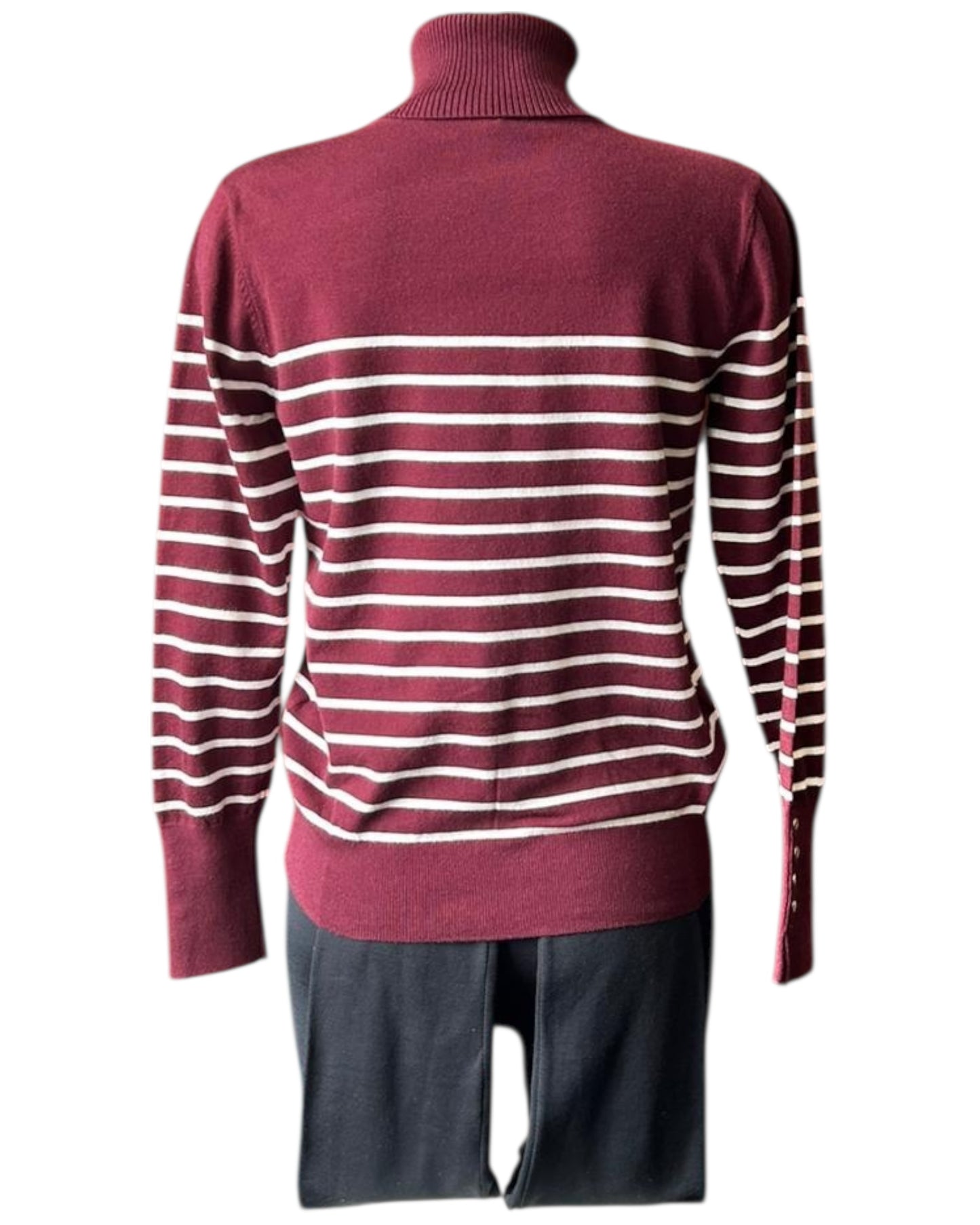 Zara fine knit stripe polo neck - bordeaux