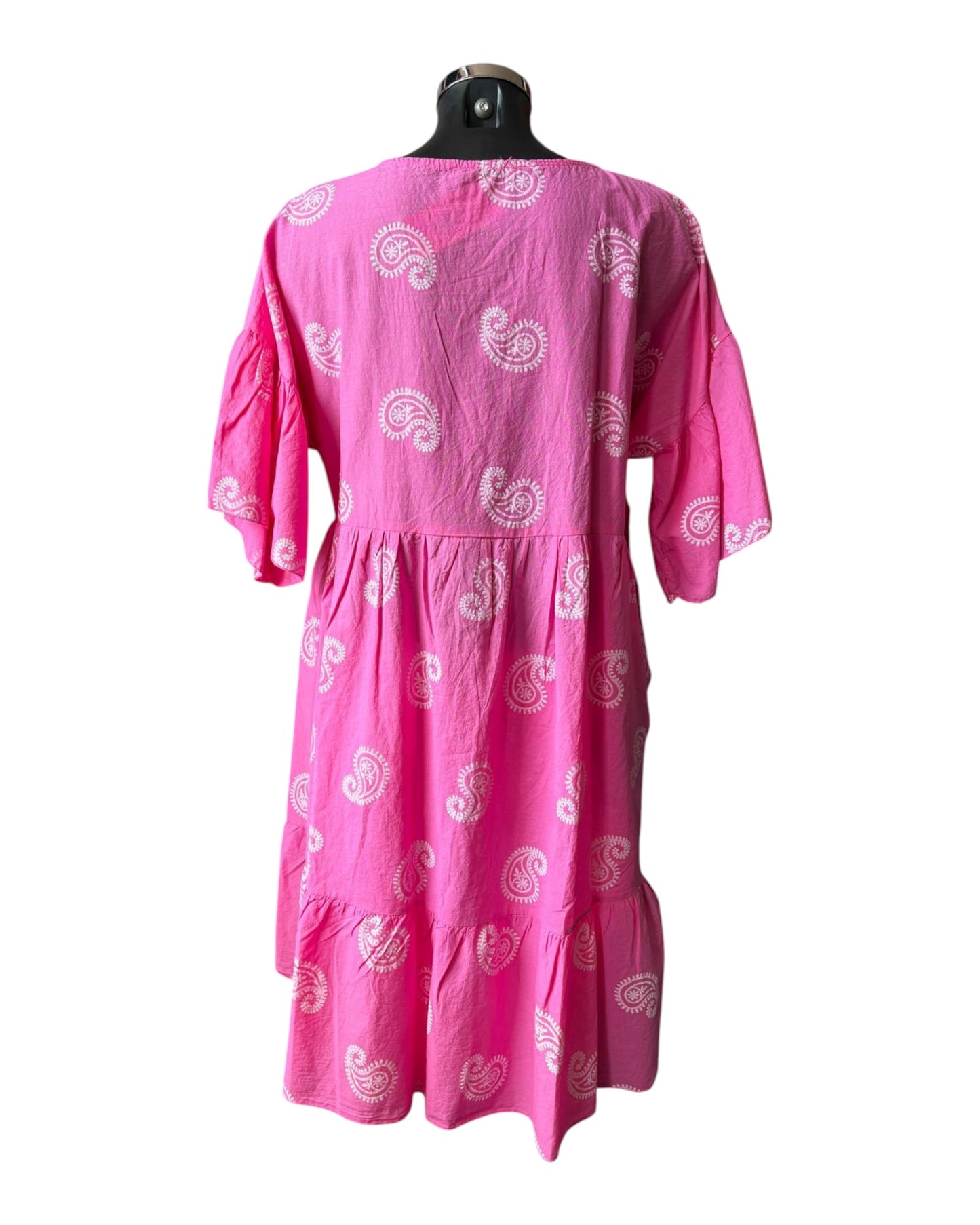 Dora paisley smock cotton tunic dress - Fuchsia
