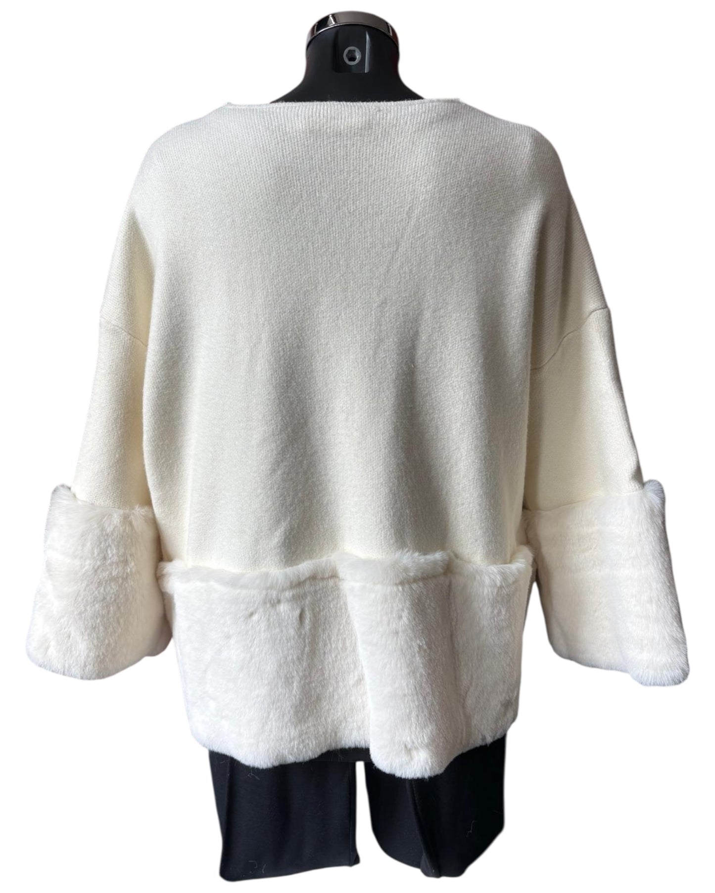 Stacey knitted fur trim cardigan - Ivory