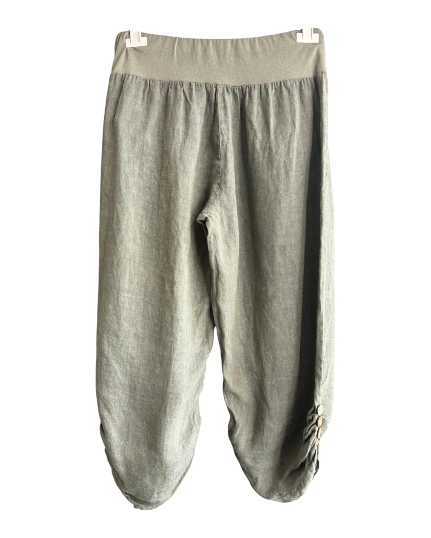 Toni capri button detail linen trousers - Khaki
