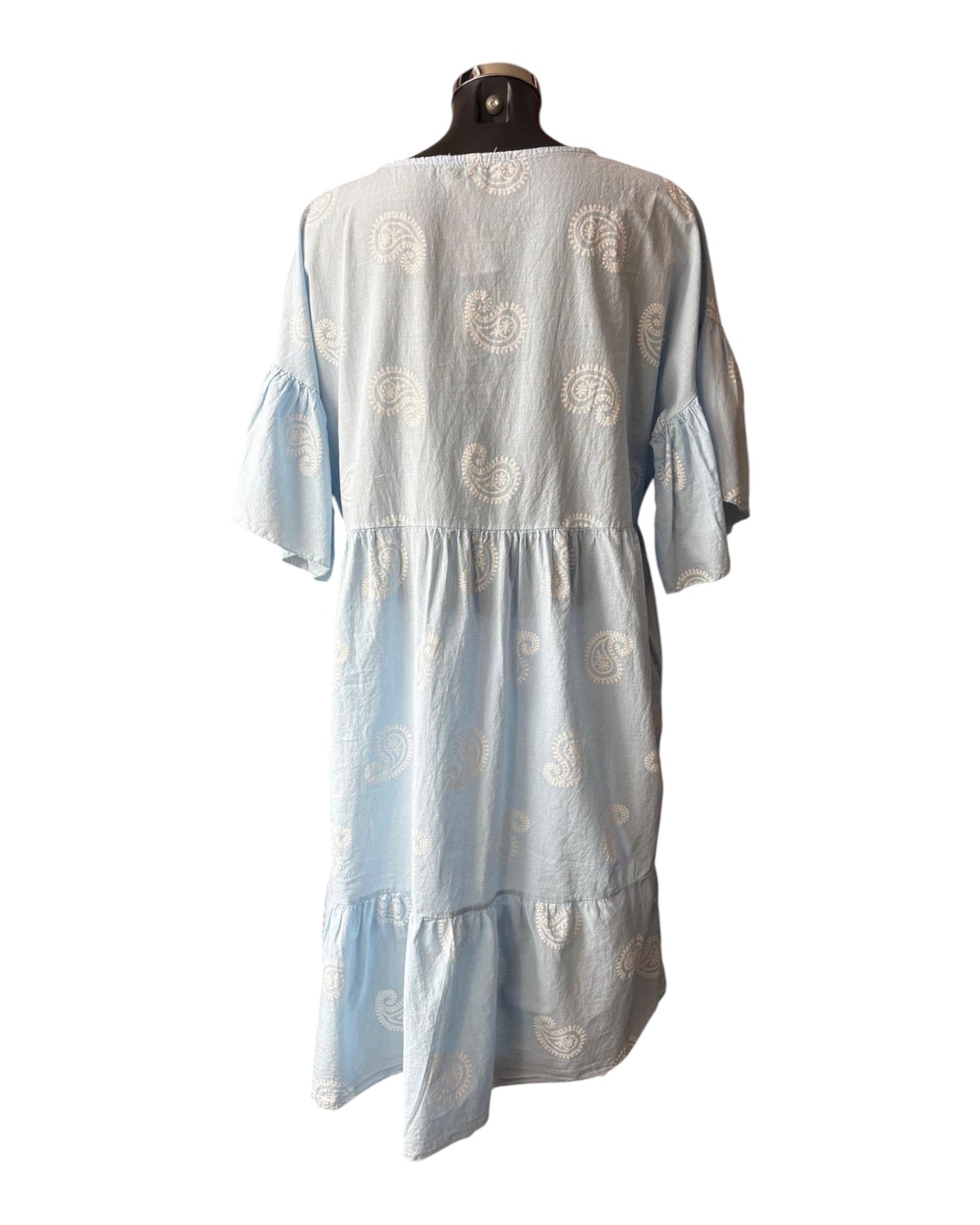 Dora paisley smock cotton tunic dress - pale blue