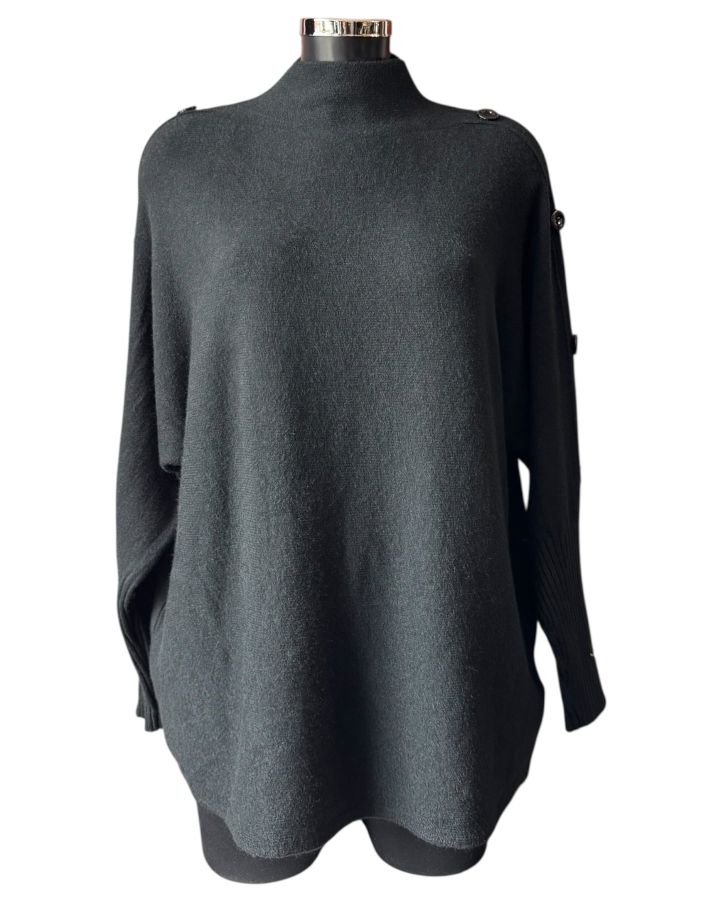 Elsie high neck button shoulder jumper - Black