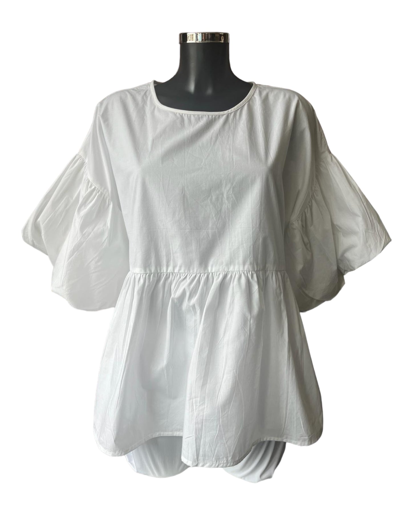 Orientique poplin bubble sleeve smock top - White