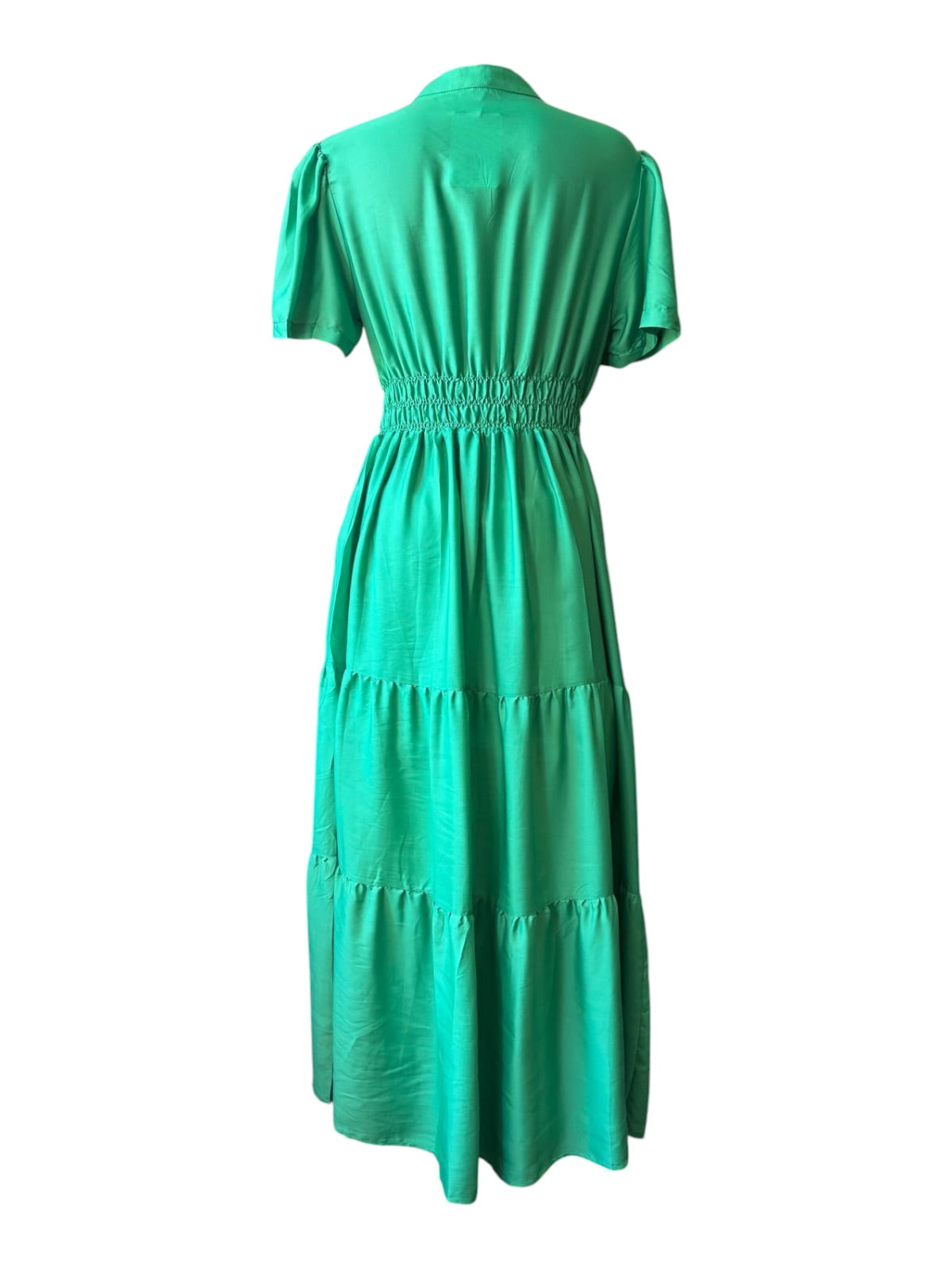 Felicity grandad collar tiered maxi dress green