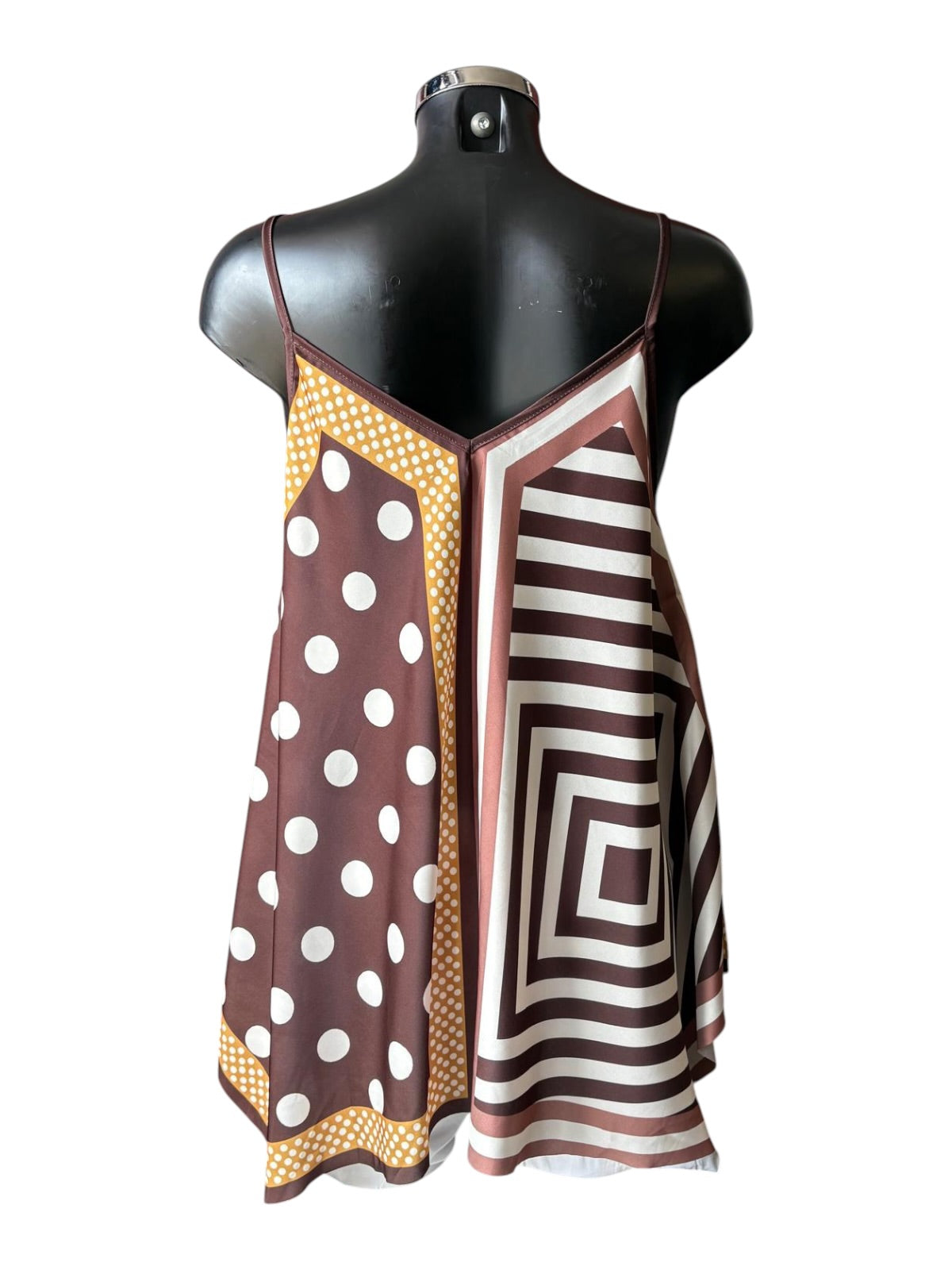 Esme spot & stripe satin cami top - Chocolate