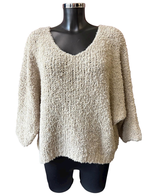 Harper slouchy boucle knit short jumper - beige