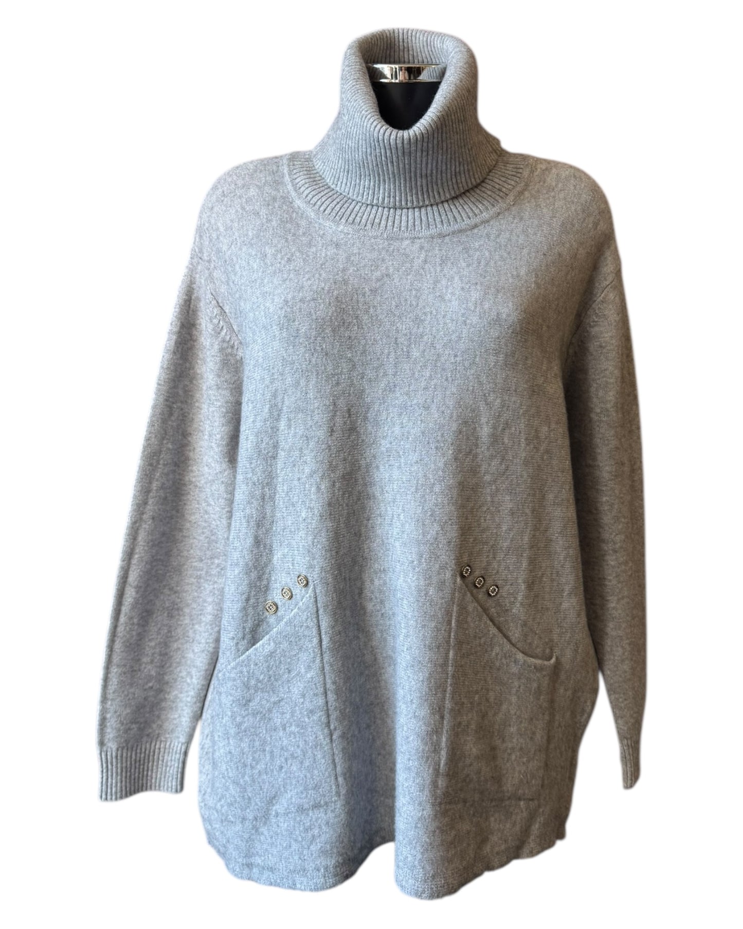 Eleanor soft knit roll neck pocket jumper - Grey