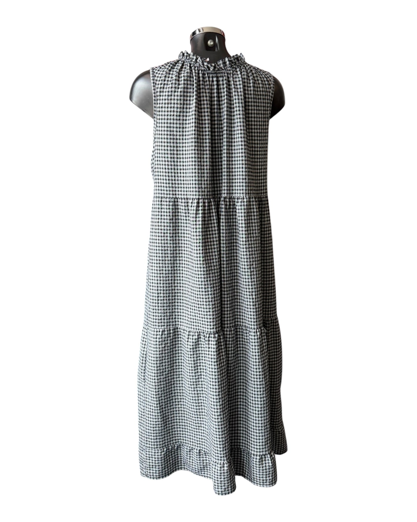 Gia gingham check tie neck dress - Black