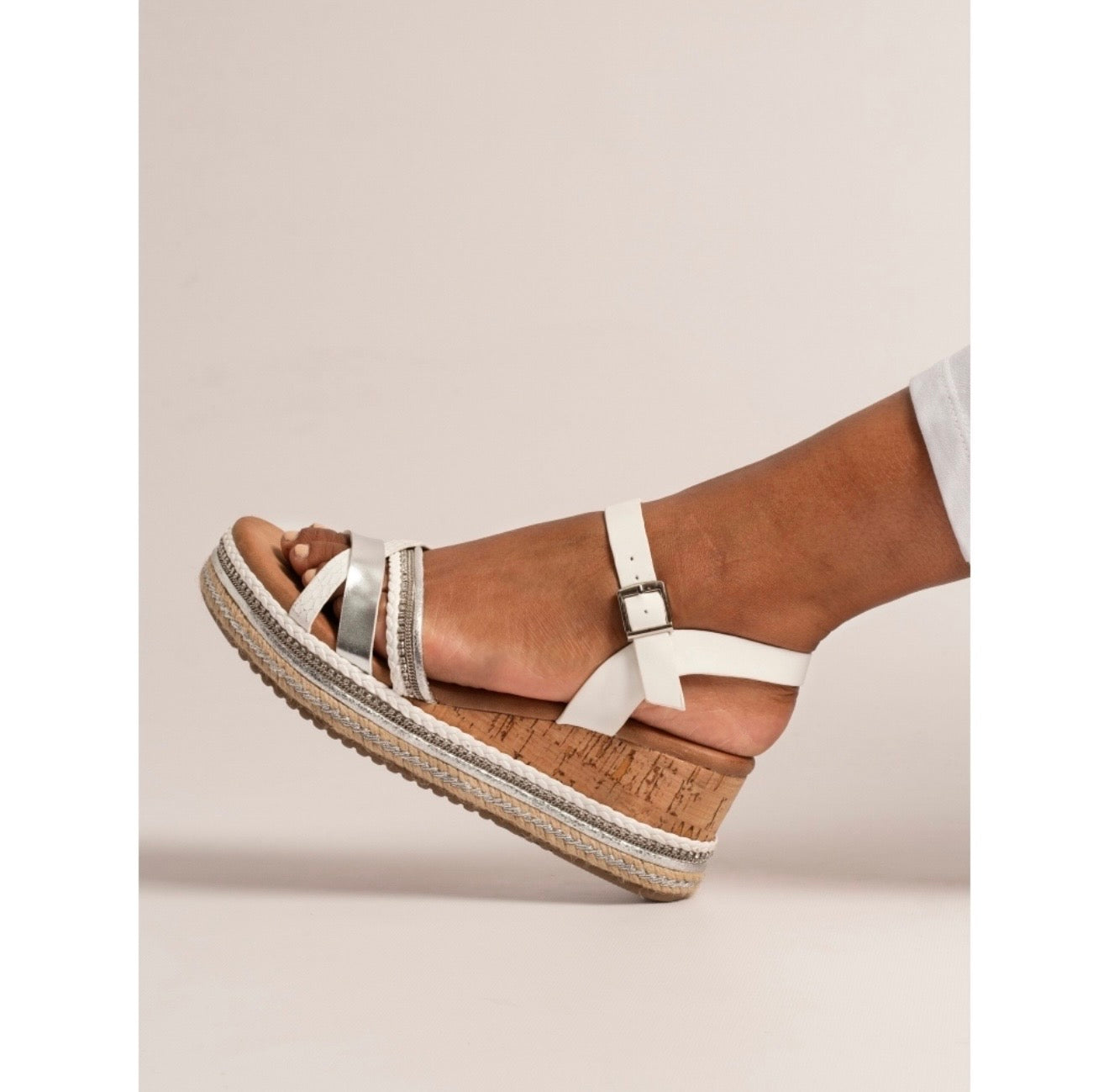 Lunar white Donna wedge sandals