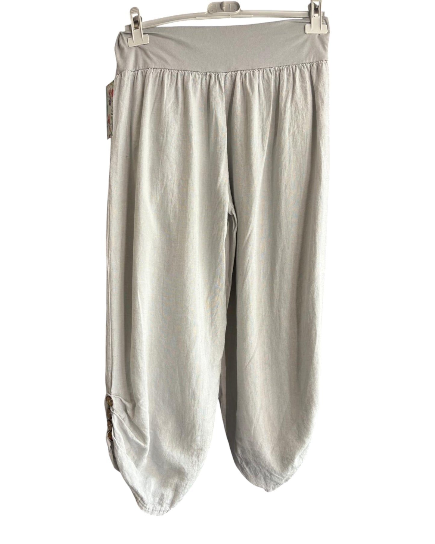 Toni capri button detail linen trousers - Light grey