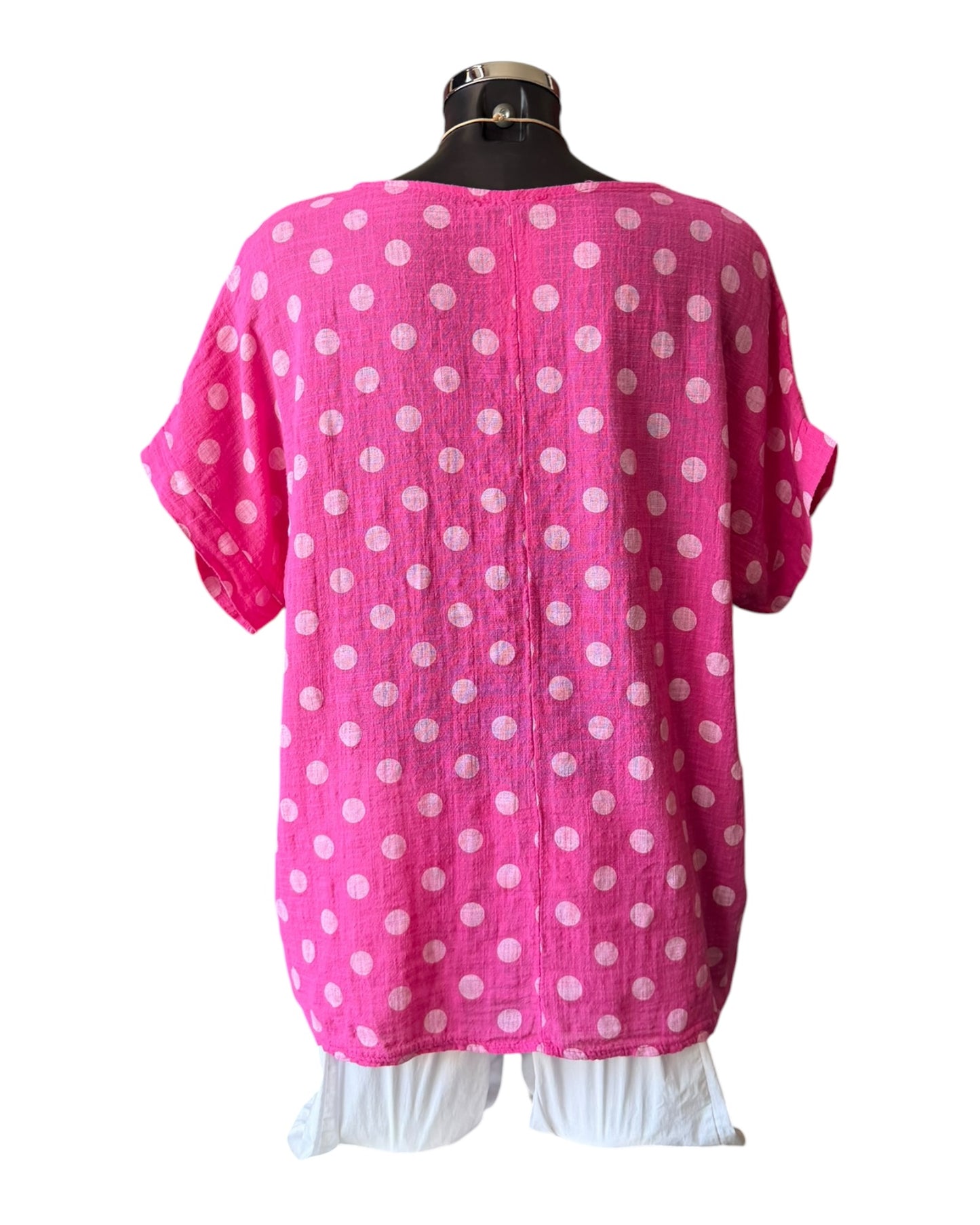 Polly polka dot cotton top & necklace - Cerise