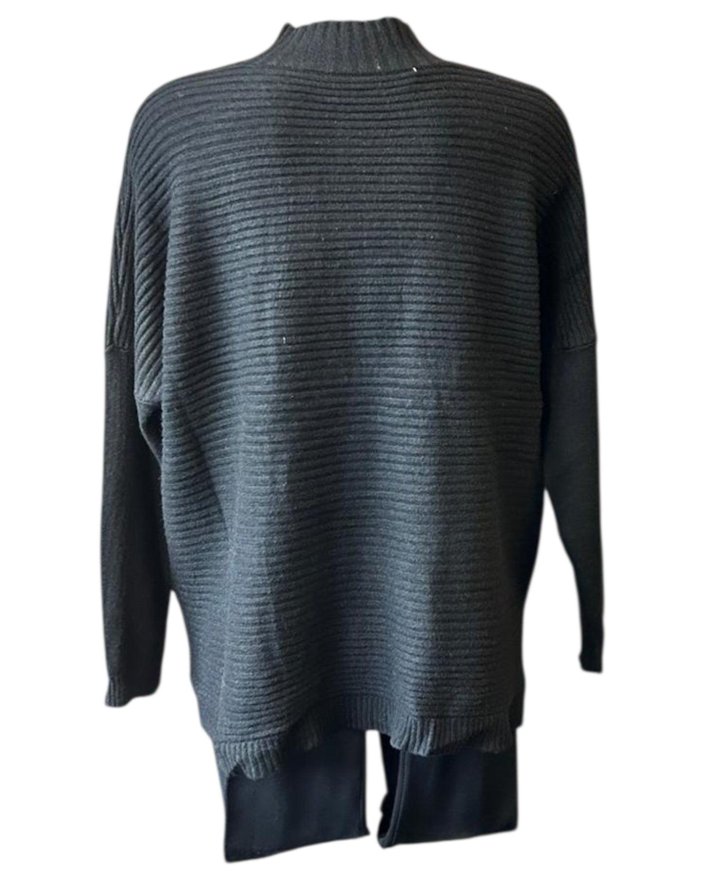 Zina boxy ribbed funnel neck soft knit jumper - Black