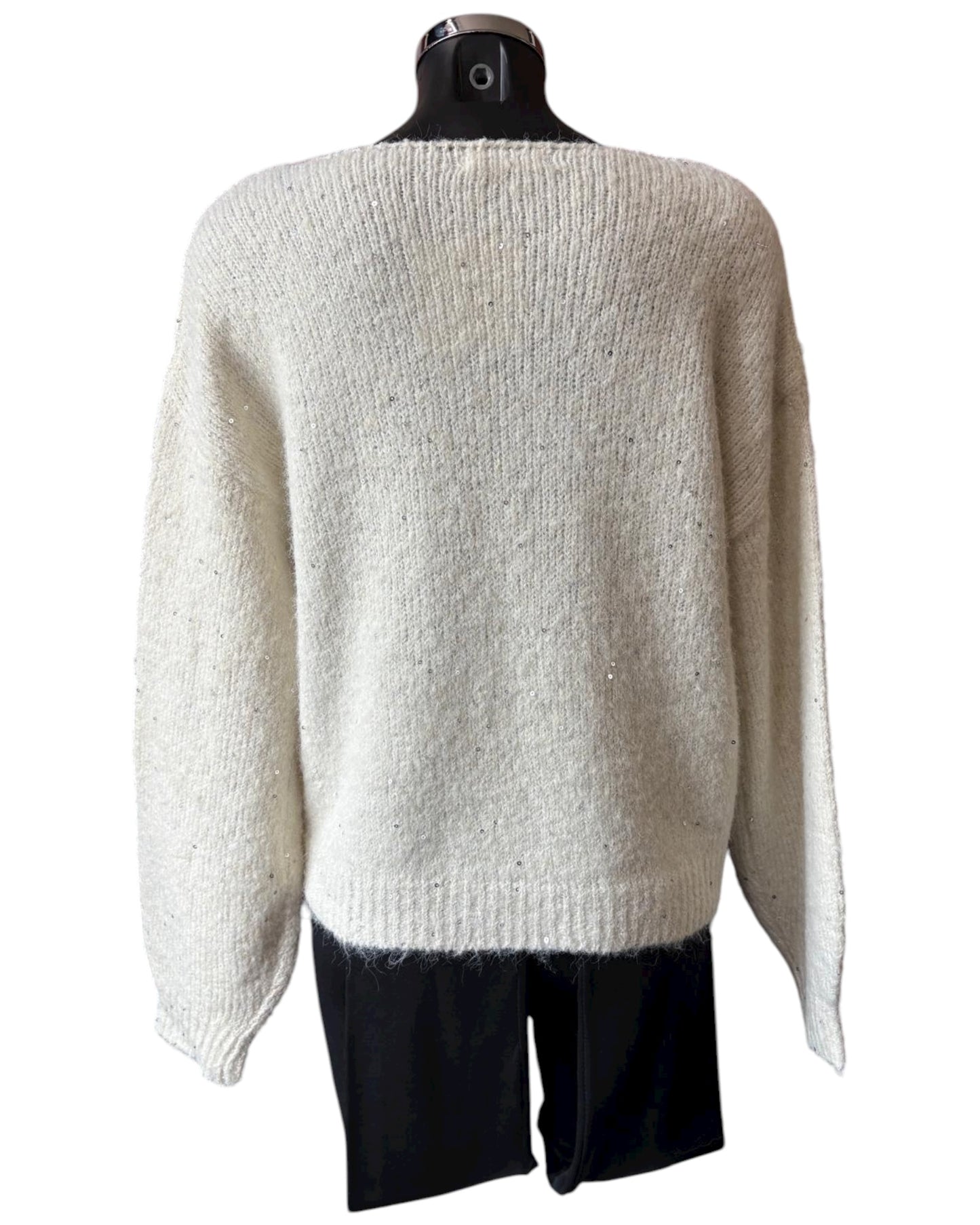 Vivienne jewelled shoulder sparkle knit jumper - Cream