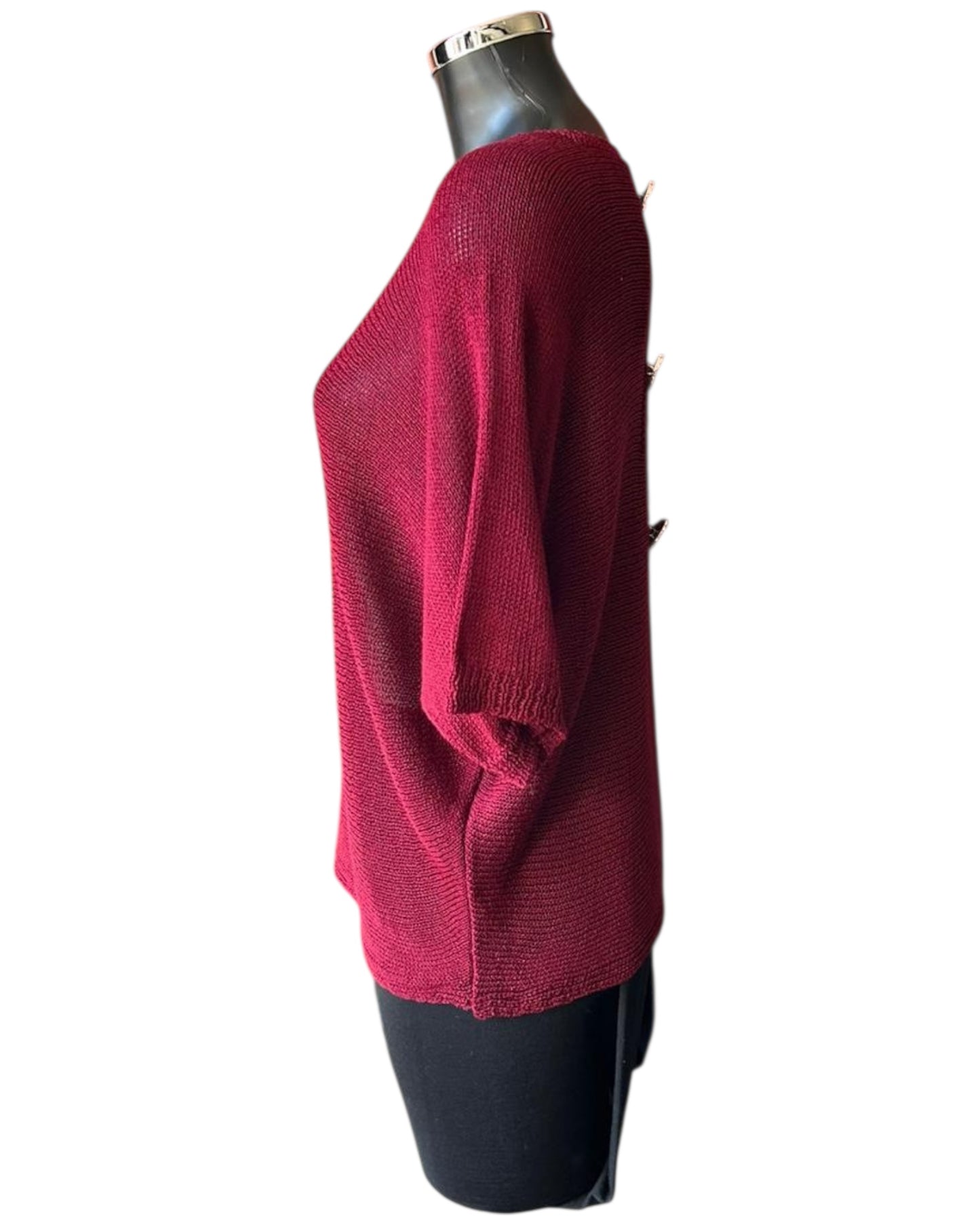 Tallulah fine knit button back jumper - Bordeaux