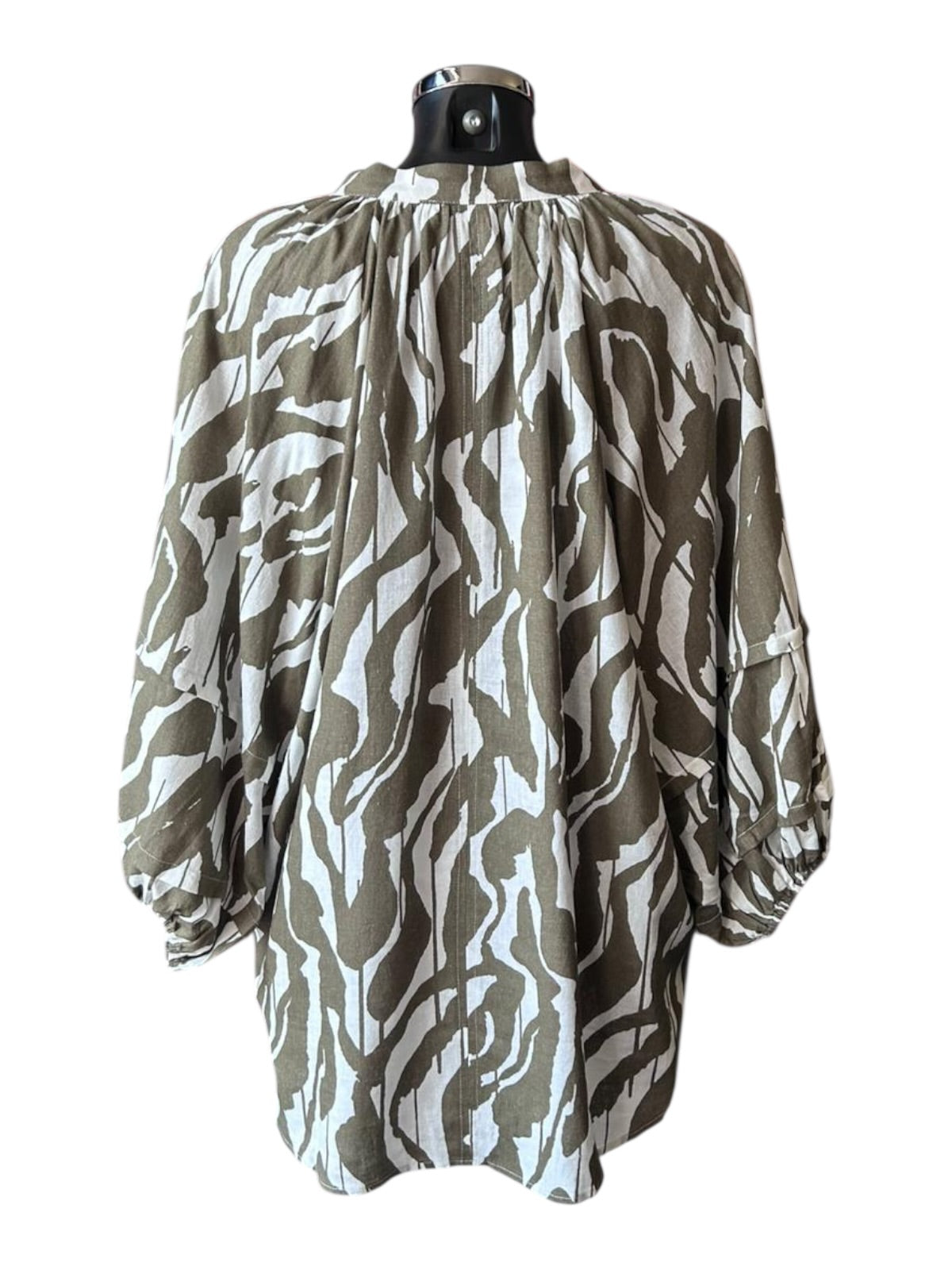 Betty basics Grazia olive green print blouse top