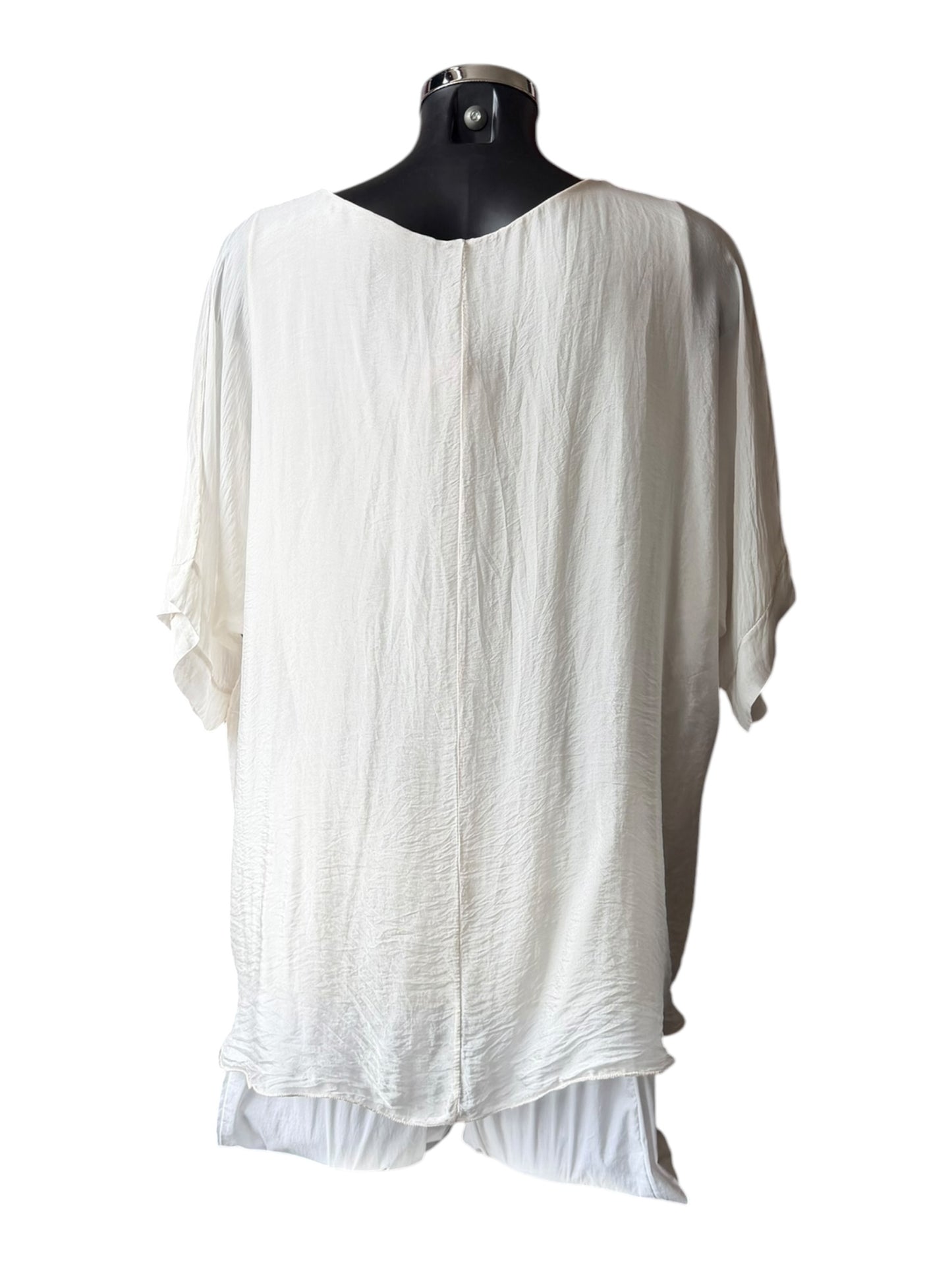 Betsy frayed silk hem top - Beige