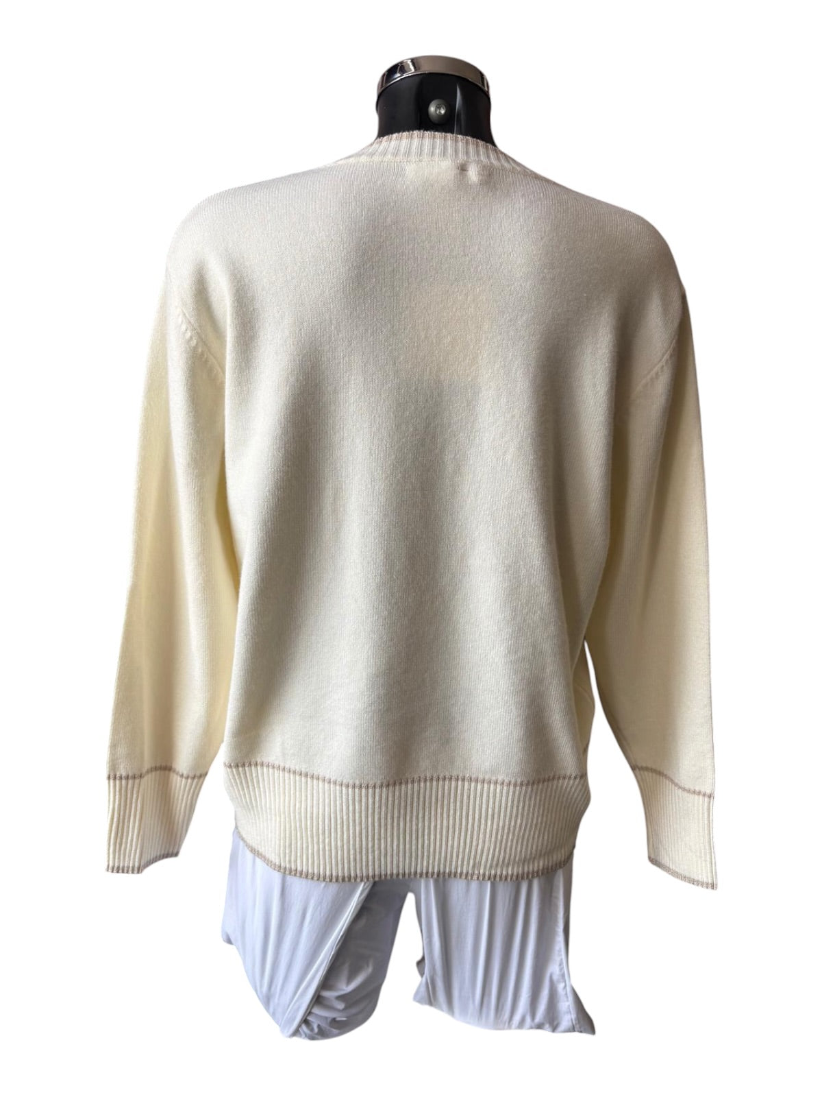 Morag contrast trim v neck jumper - Ivory