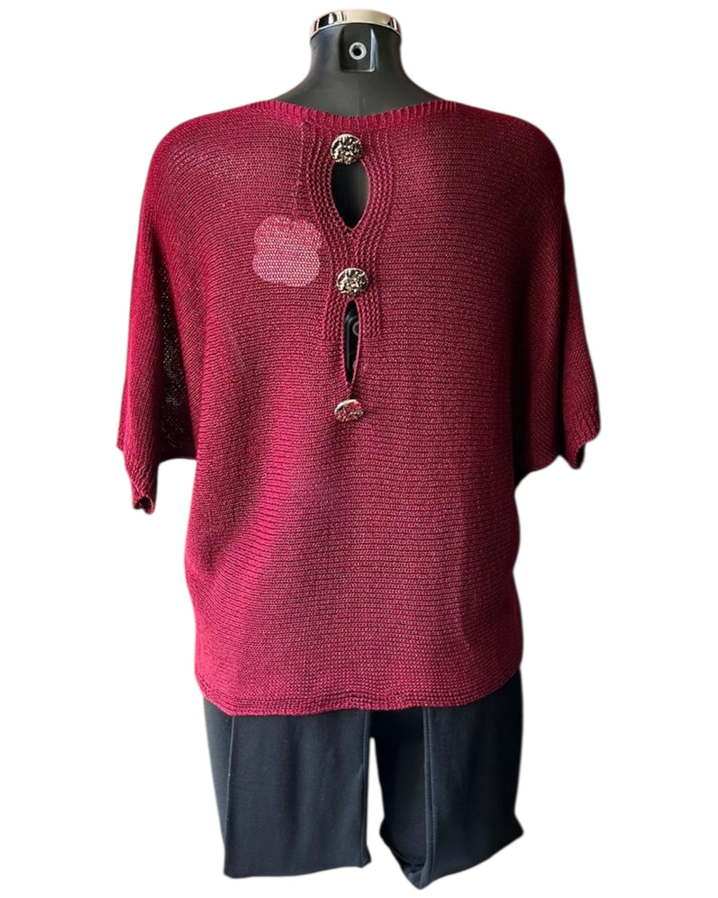 Tallulah fine knit button back jumper - Bordeaux