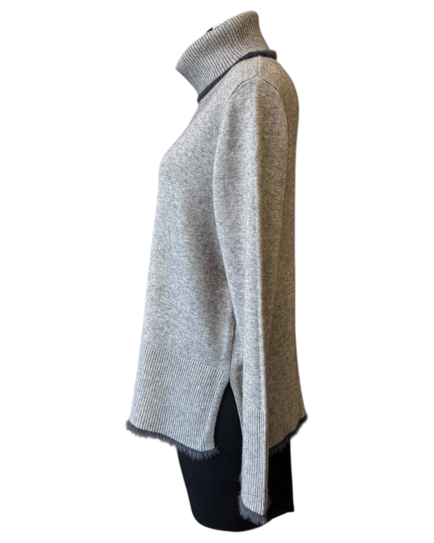 Hazel fur trim roll neck jumper - Grey