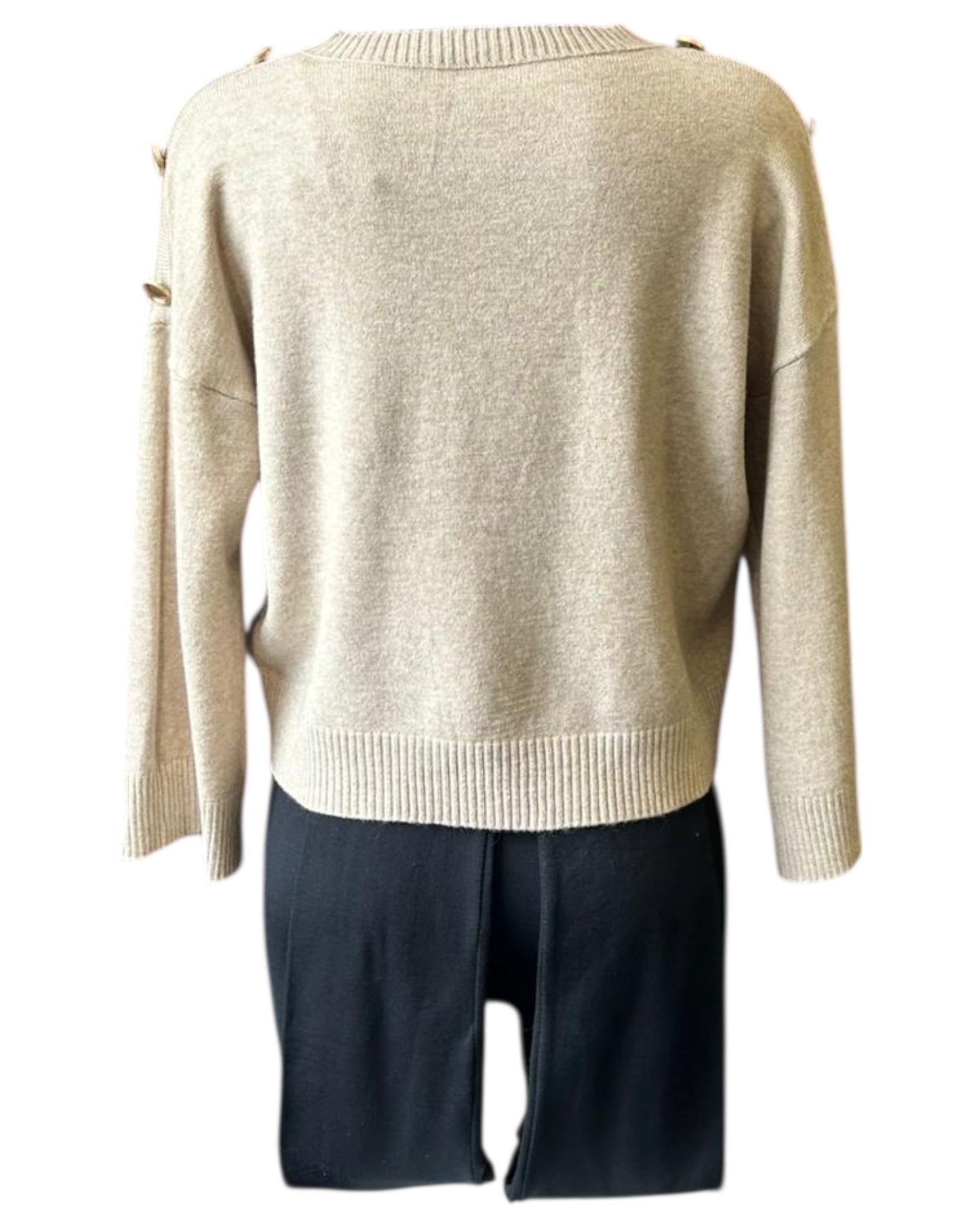 Valerie short button shoulder jumper - Beige