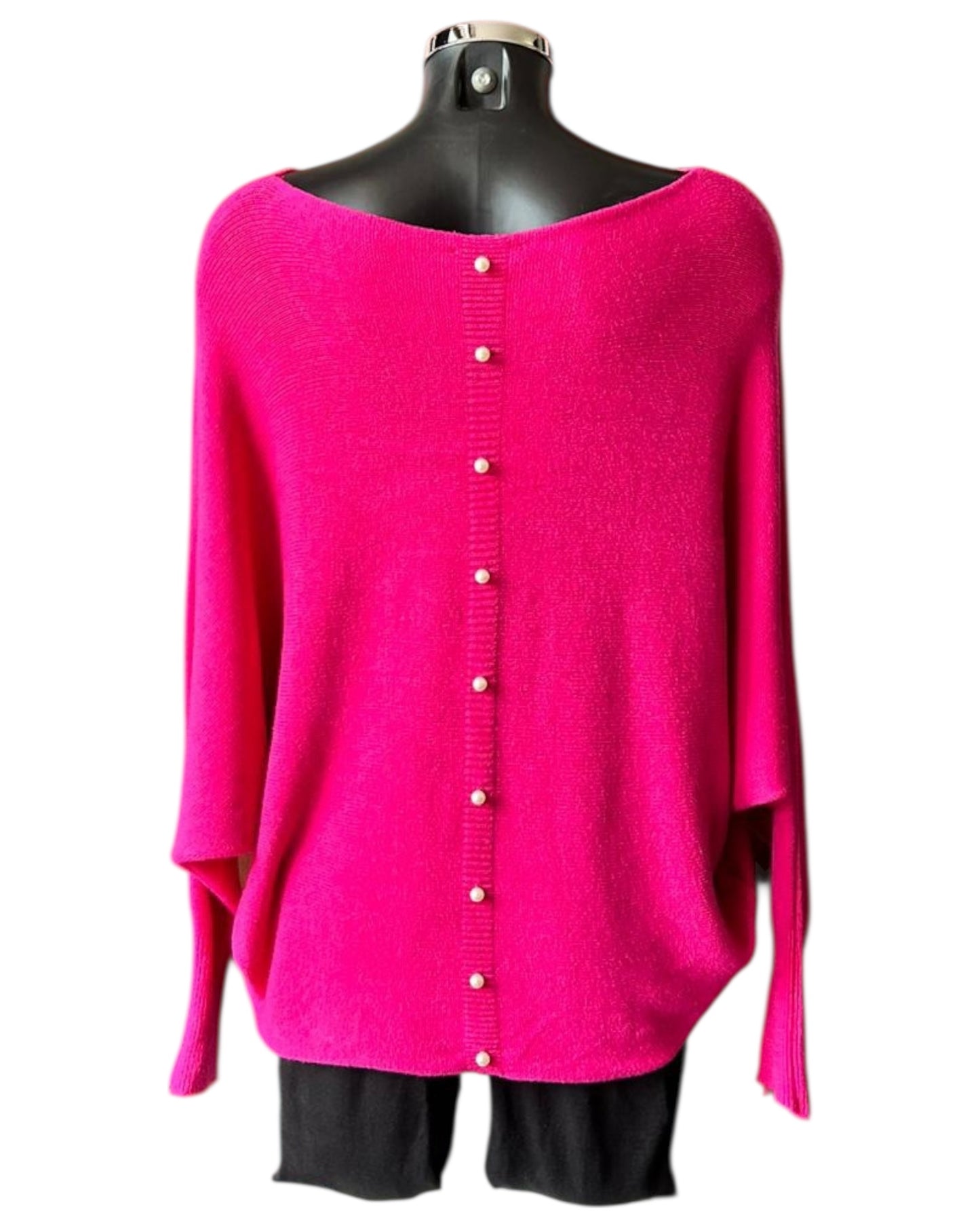 Cassie pearl back batwing jumper - Fuschia