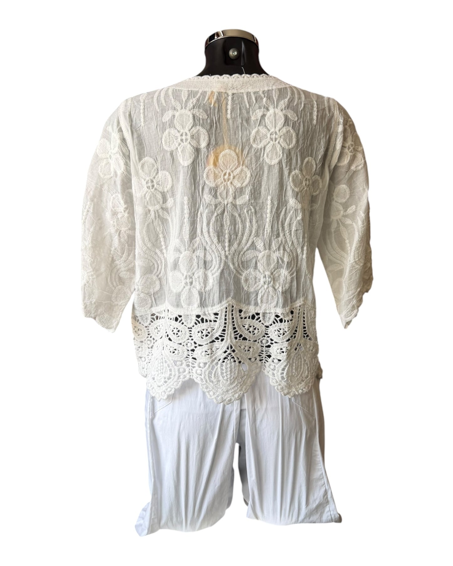 Sally embroidered crochet trim cardigan