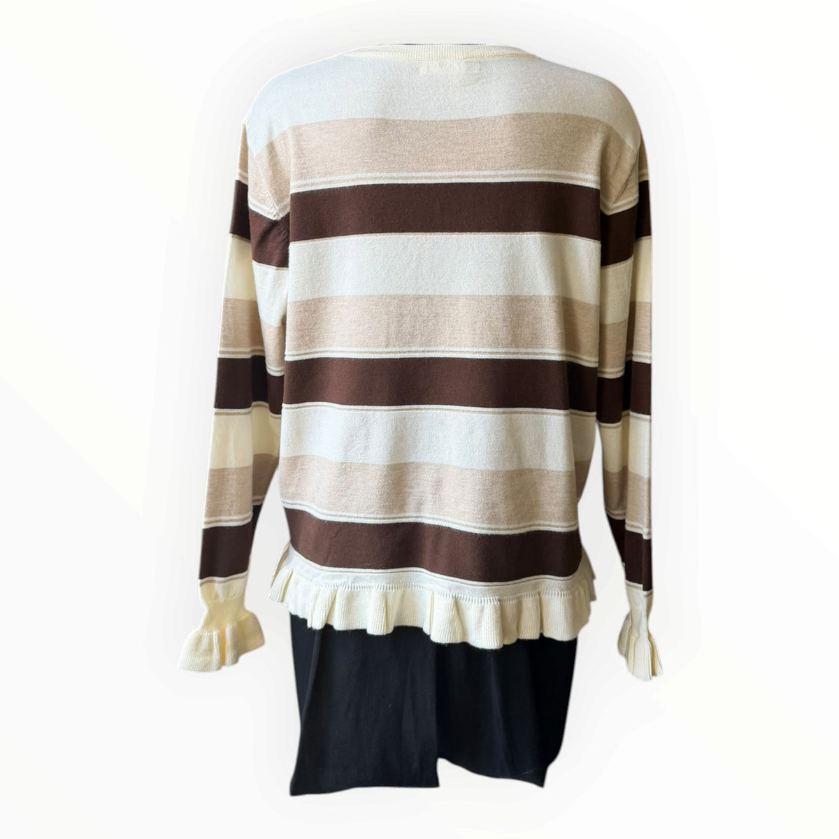 Una striped frill sleeve and hem jumper - Brown mix