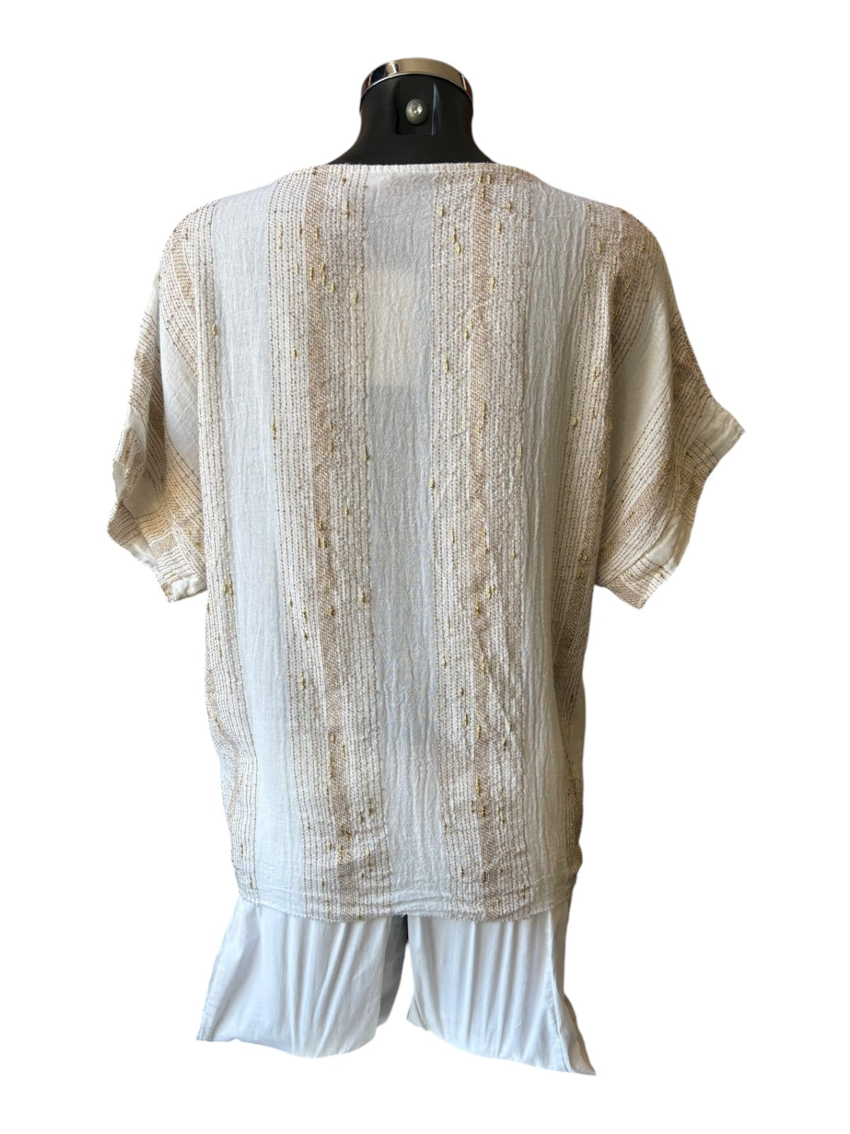Caprice range linen and cotton gold thread tie front top