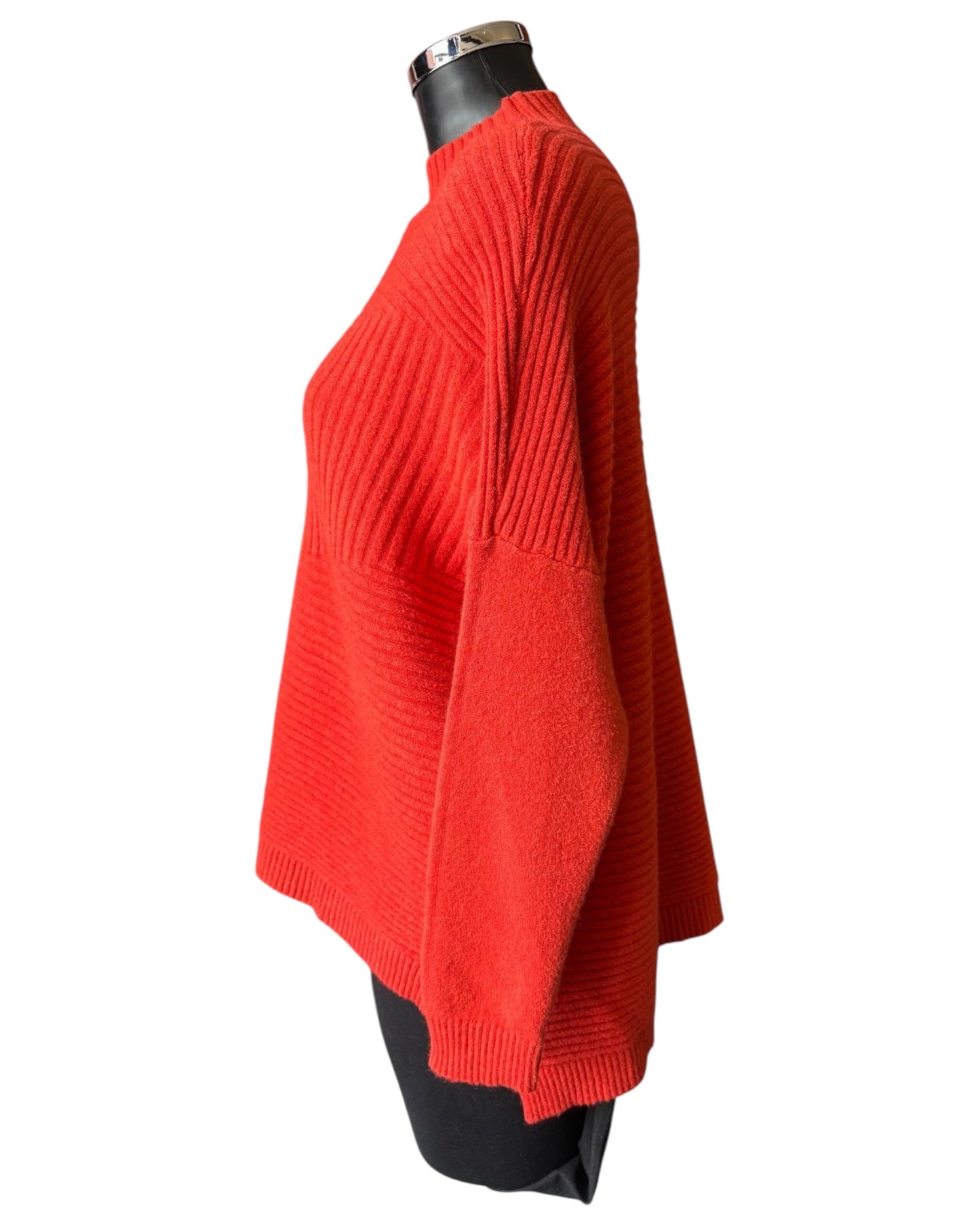 Zina boxy ribbed funnel neck soft knit jumper - Orange
