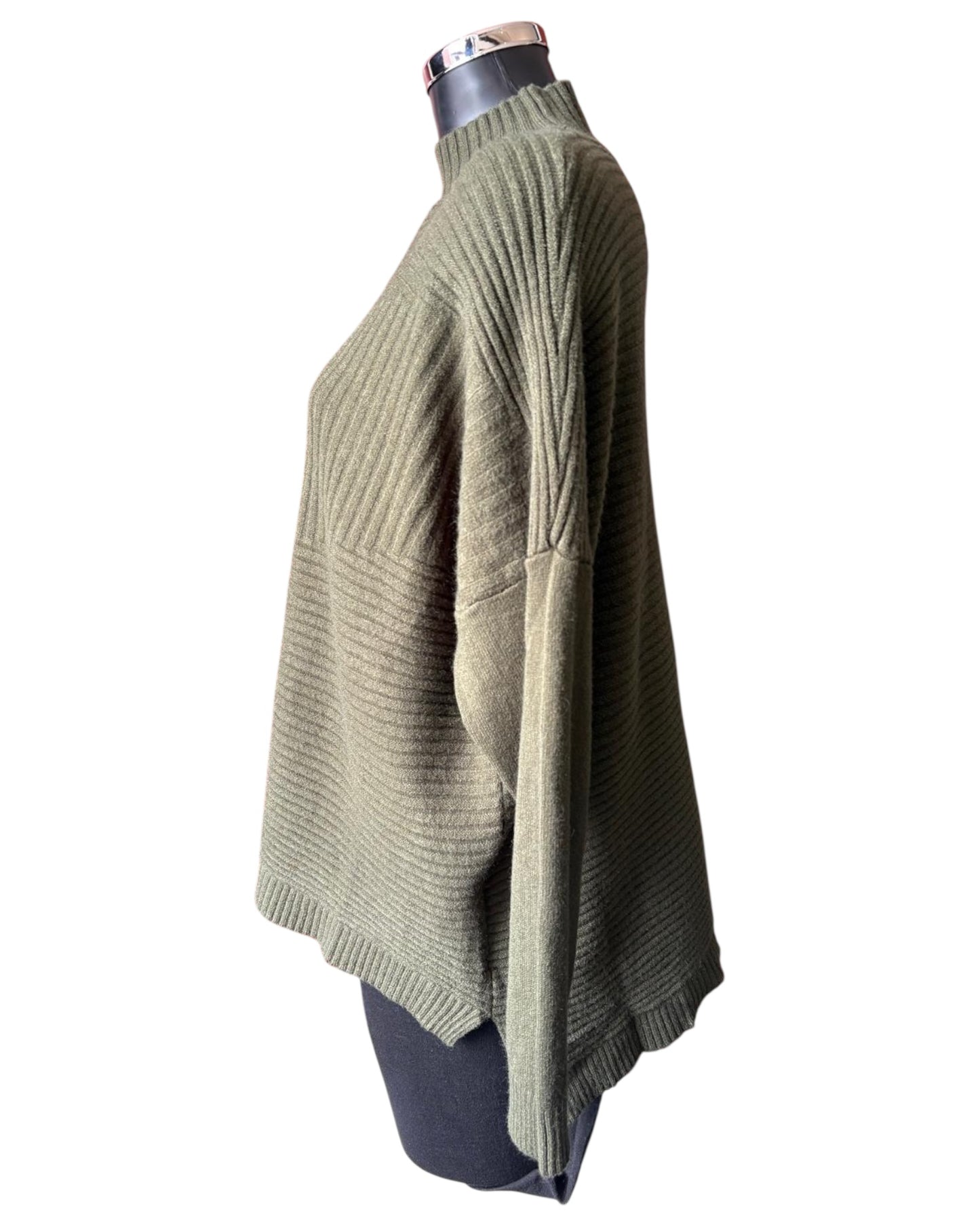 Zina boxy ribbed funnel neck soft knit jumper - Khaki