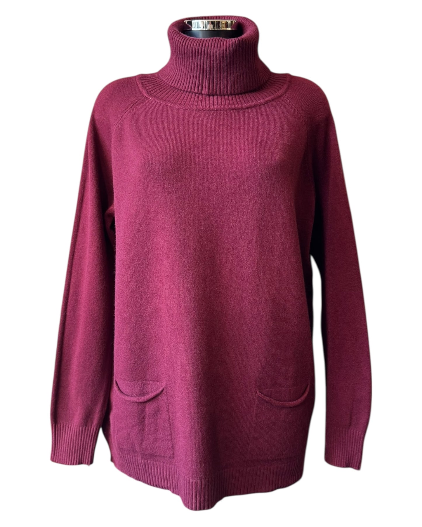 Eleanor soft knit roll neck pocket jumper - Bordeaux