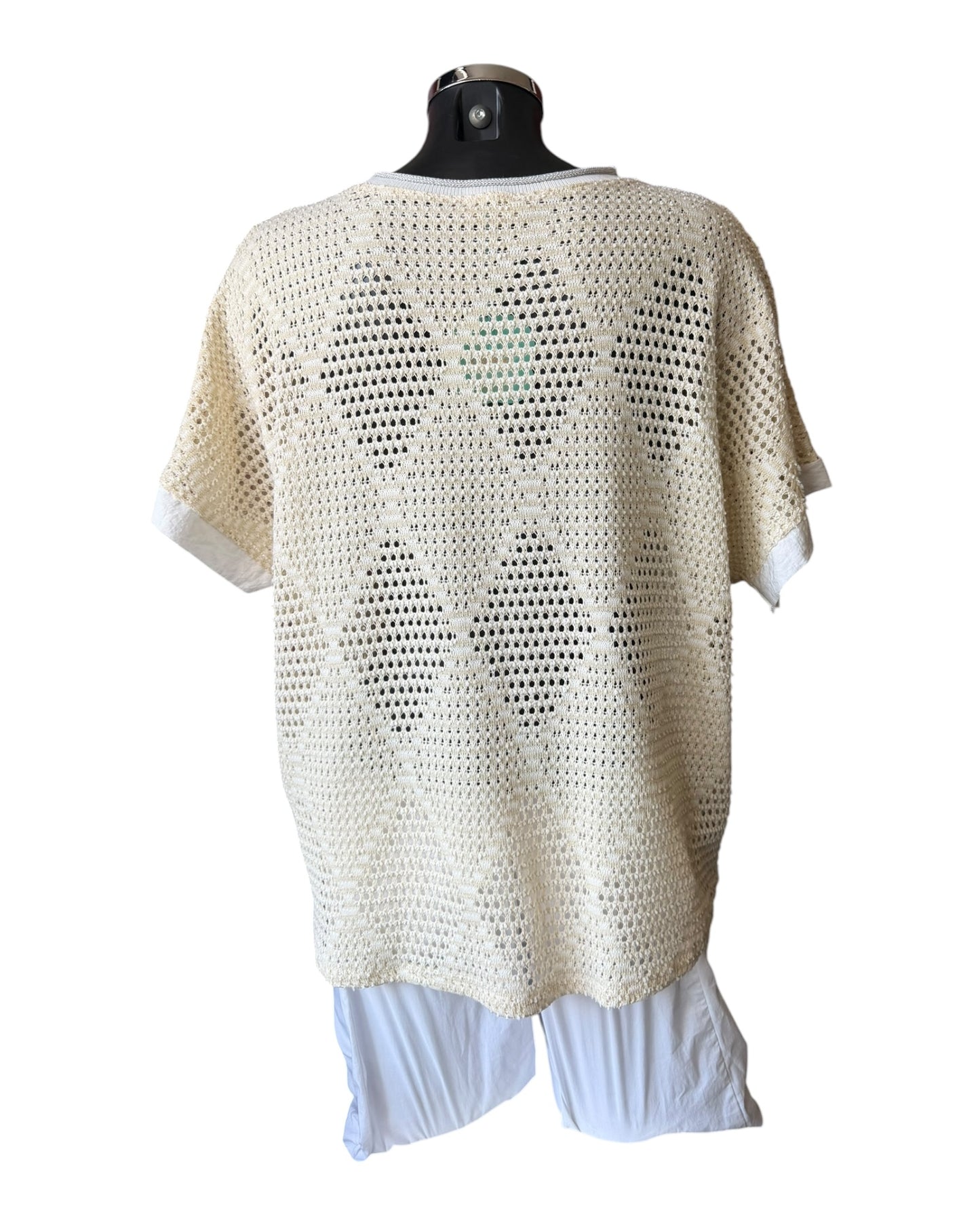 Megan open knit applique flower knitted top - Beige