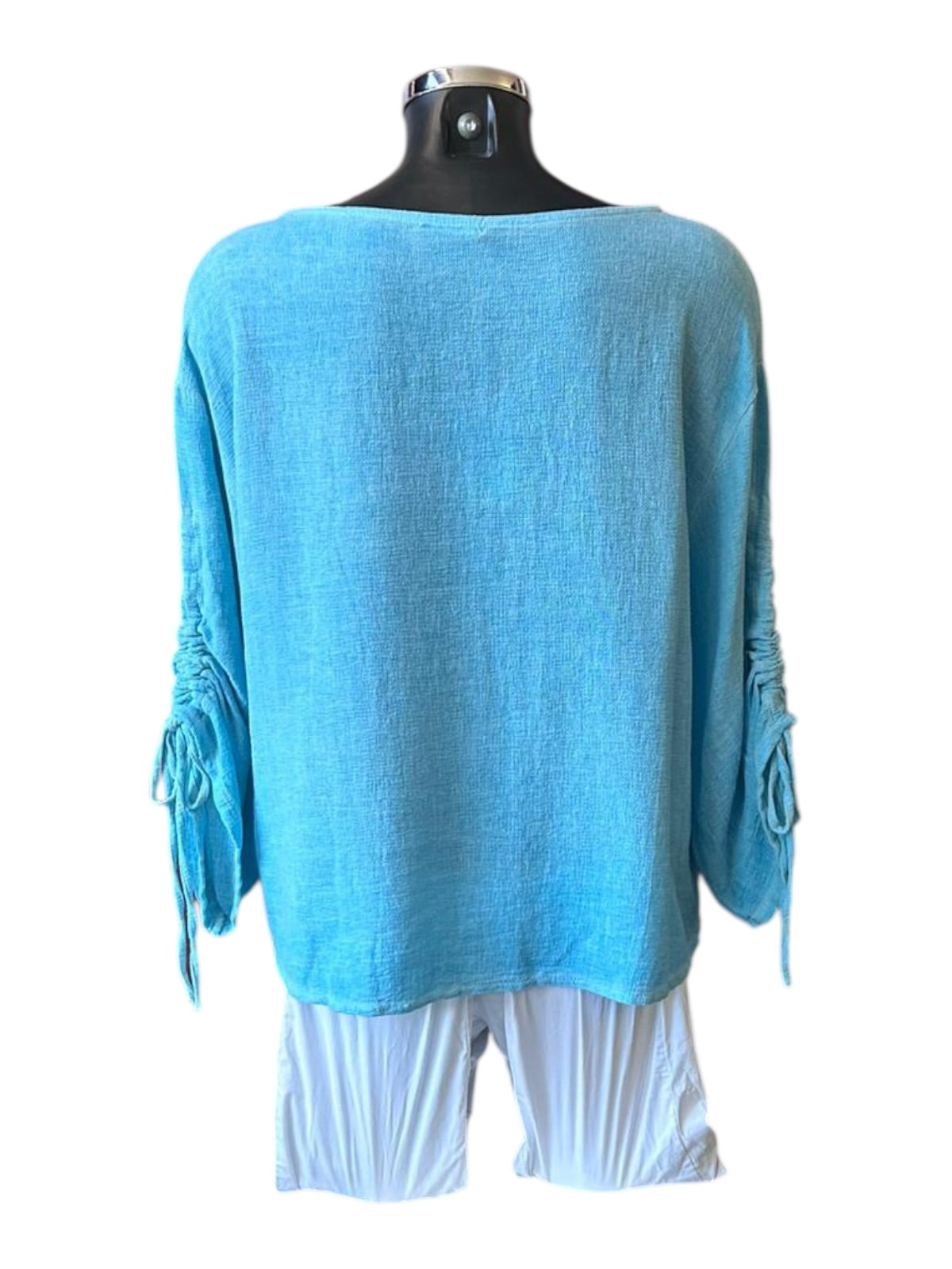 Casey range ruched sleeve top - Aqua