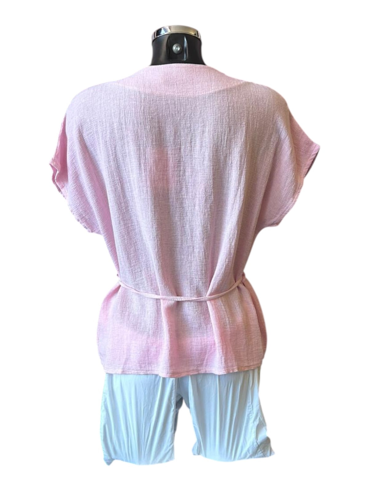 Casey range v neck button tie waist top - Pink