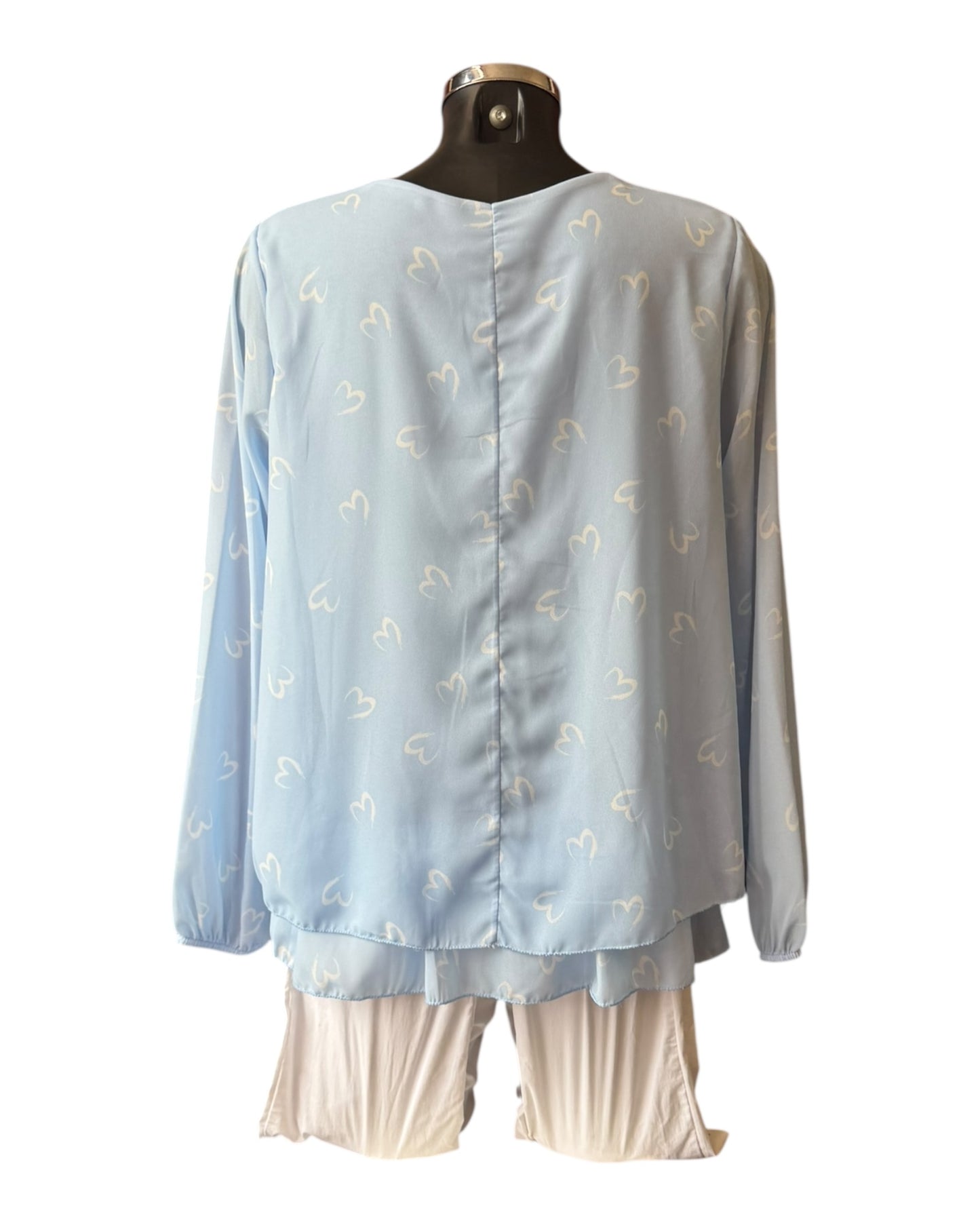 Virginia v neck layered hem top - Blue Hearts