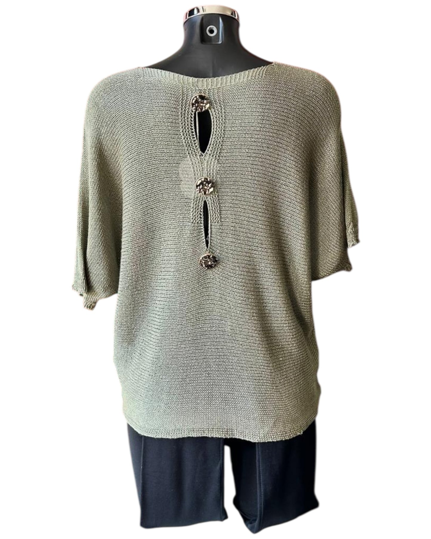 Tallulah fine knit button back jumper - Khaki
