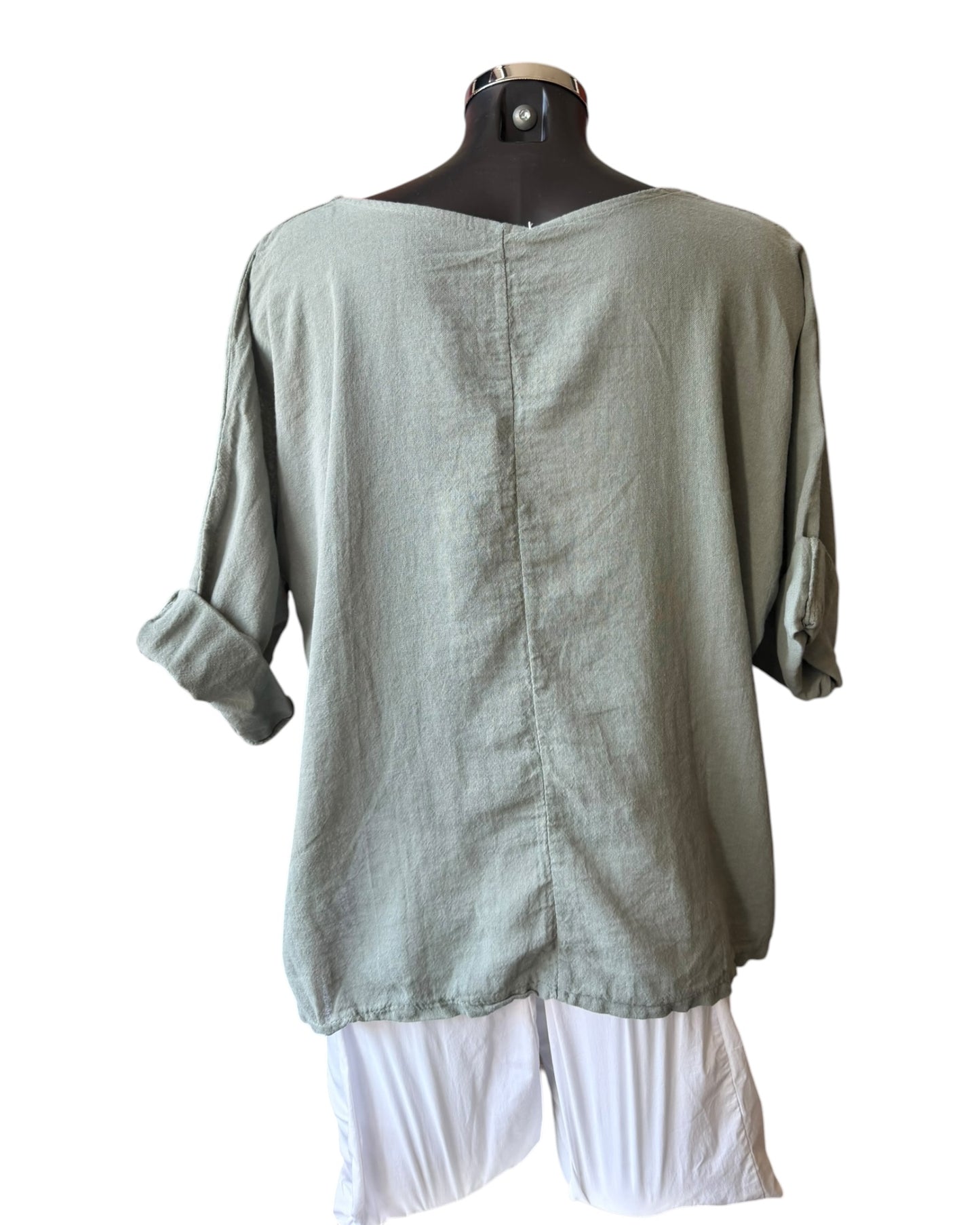 Mia cotton linen mix top - Khaki