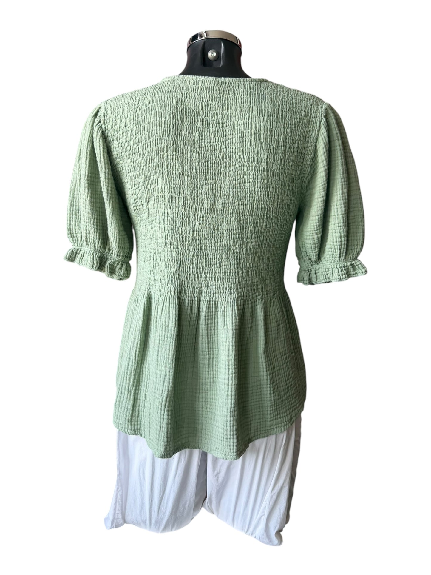 Oprah garza cotton shirred peplum top - Khaki