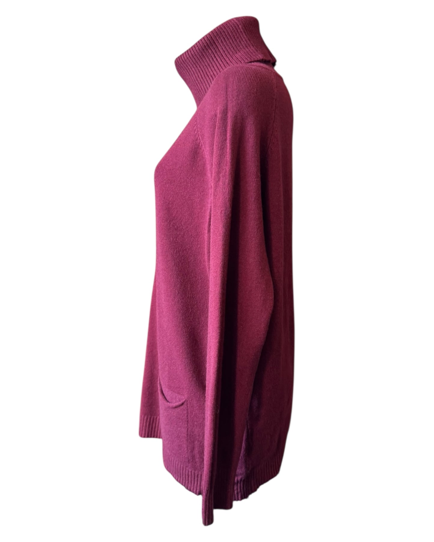 Eleanor soft knit roll neck pocket jumper - Bordeaux