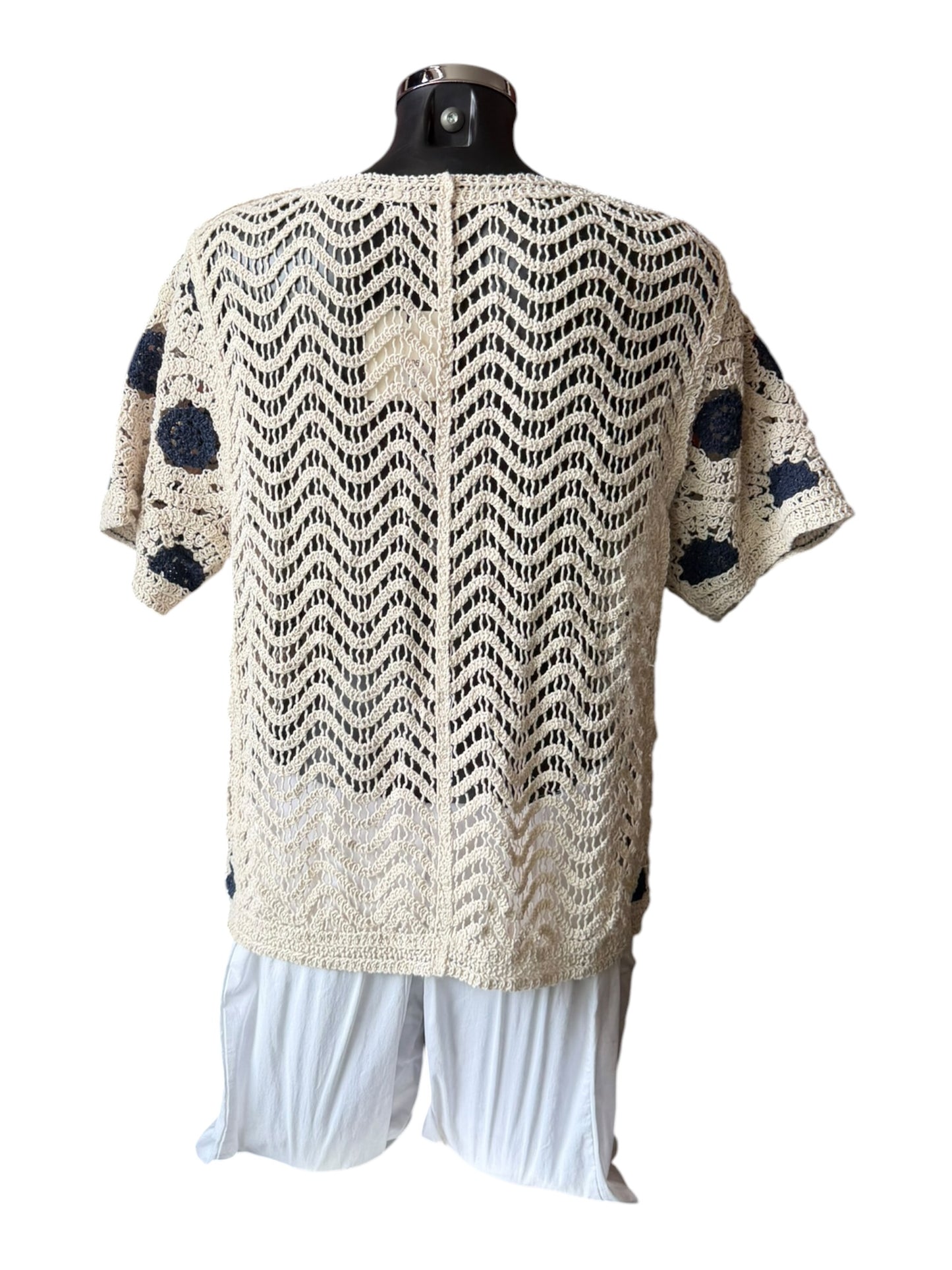Rosie navy crochet range - v neck top