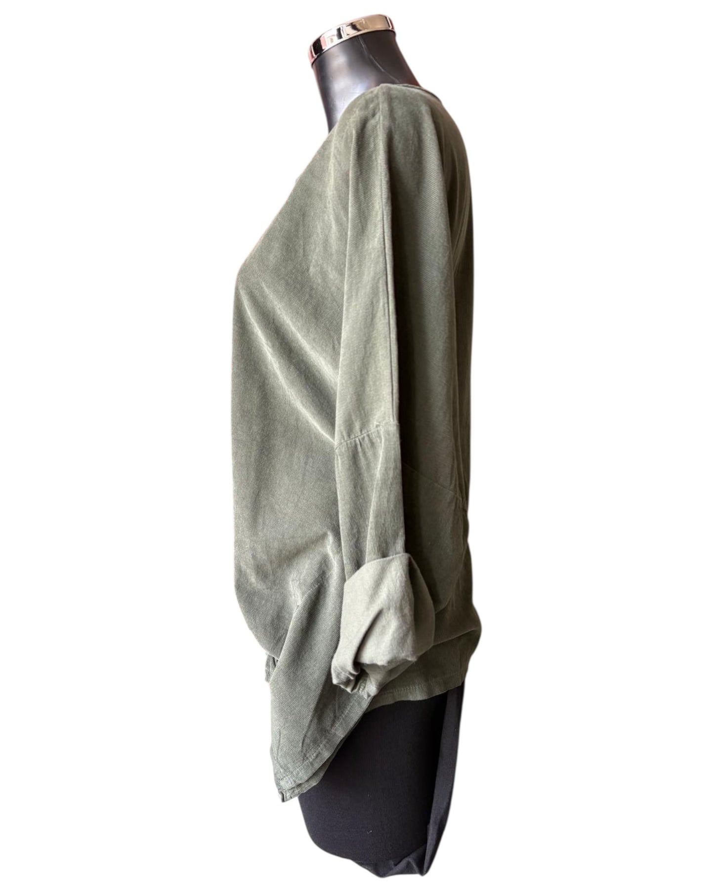 Gia needlecord quirky mock button top - Khaki