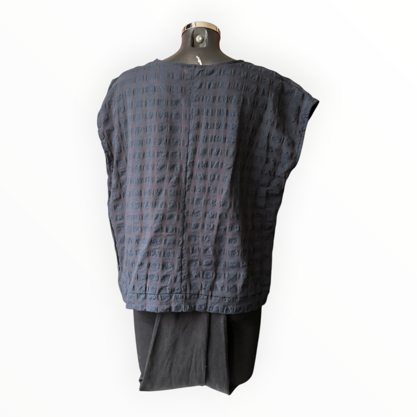 Eliza range checked cap sleeve top - Navy