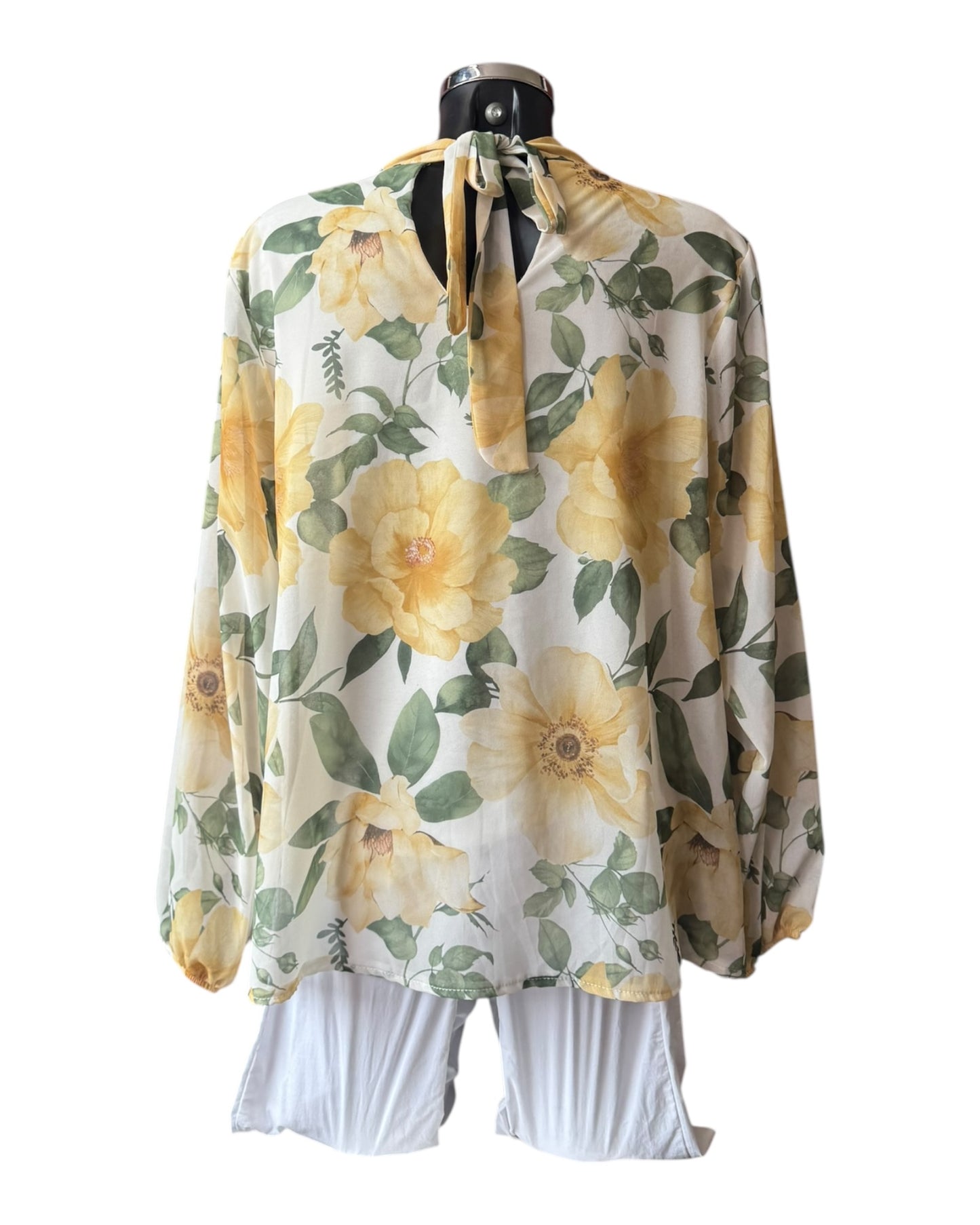 Eva floral high neck tie back top - Lemon mix