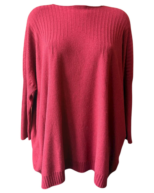 Carrie fine knit ribbed tunic jumper - Bordeaux