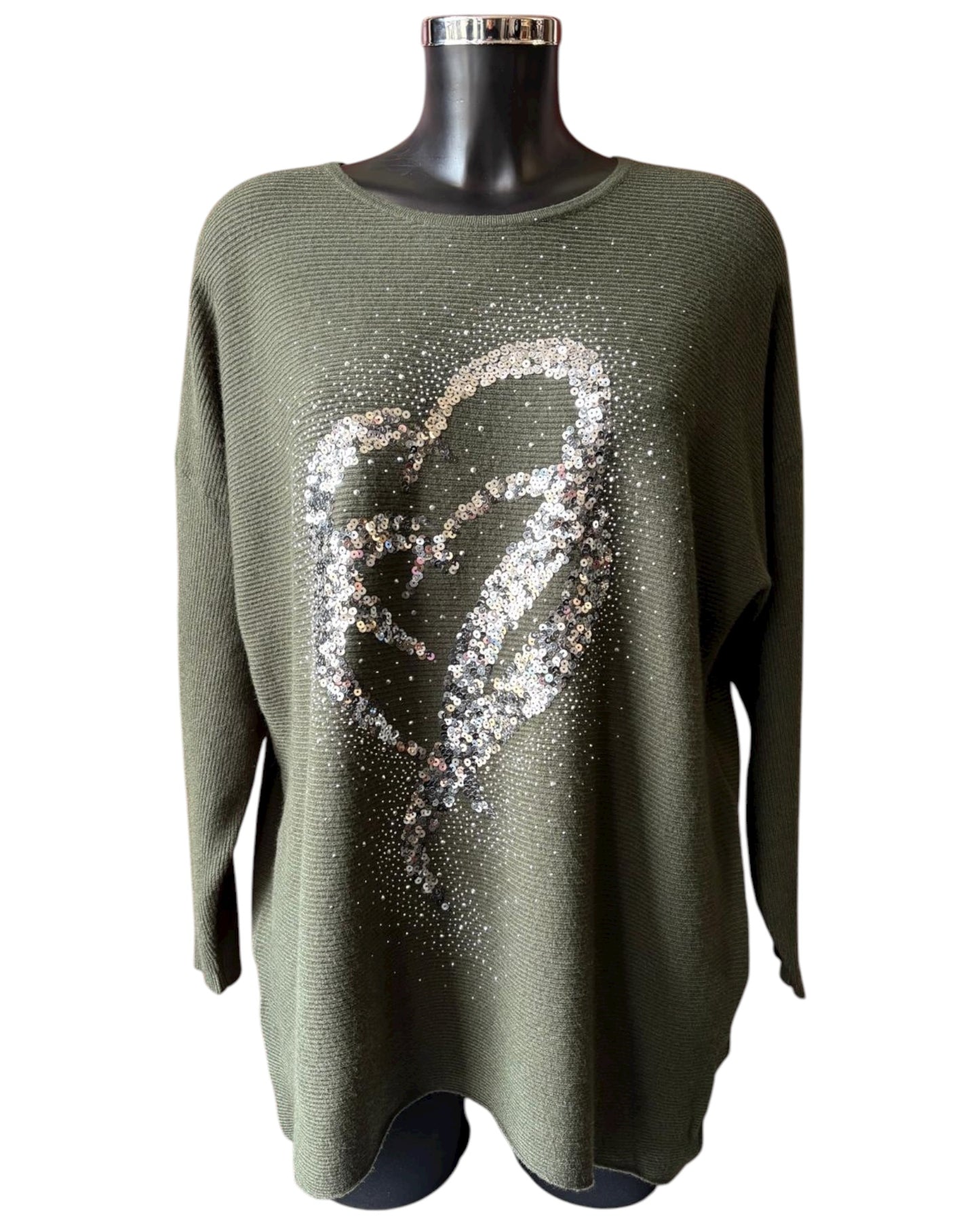 Veronica ribbed sparkle hearts jumper - Khaki